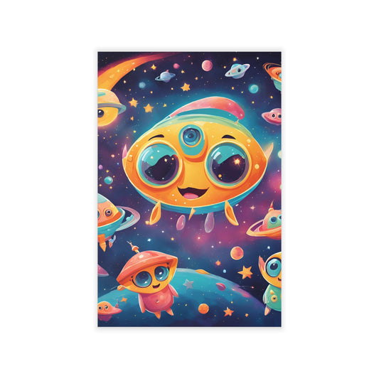 Colorful Space Adventure Wall Decals - Whimsical Alien Decor for Kids' Rooms