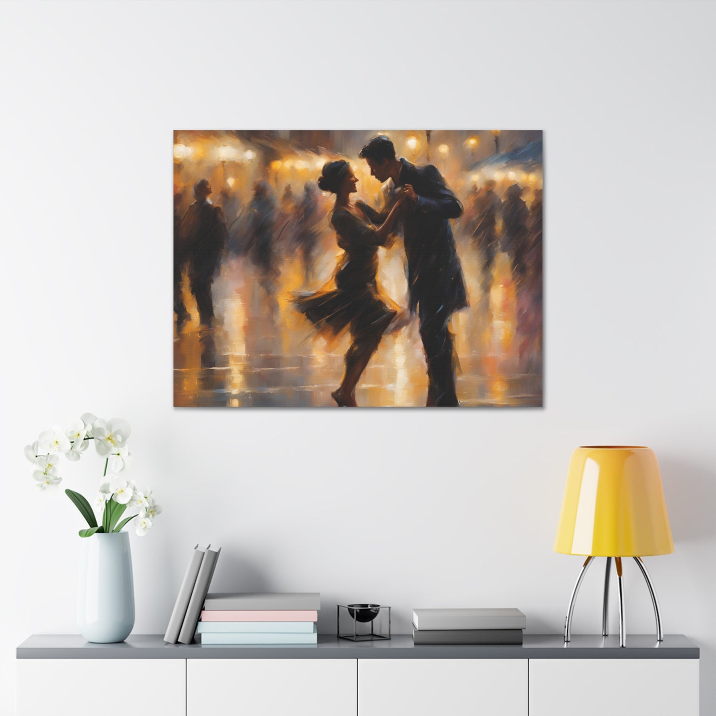 Romantic Couple Dancing in the Rain Canvas Gallery Wraps - Elegant Dance Art for Home Décor