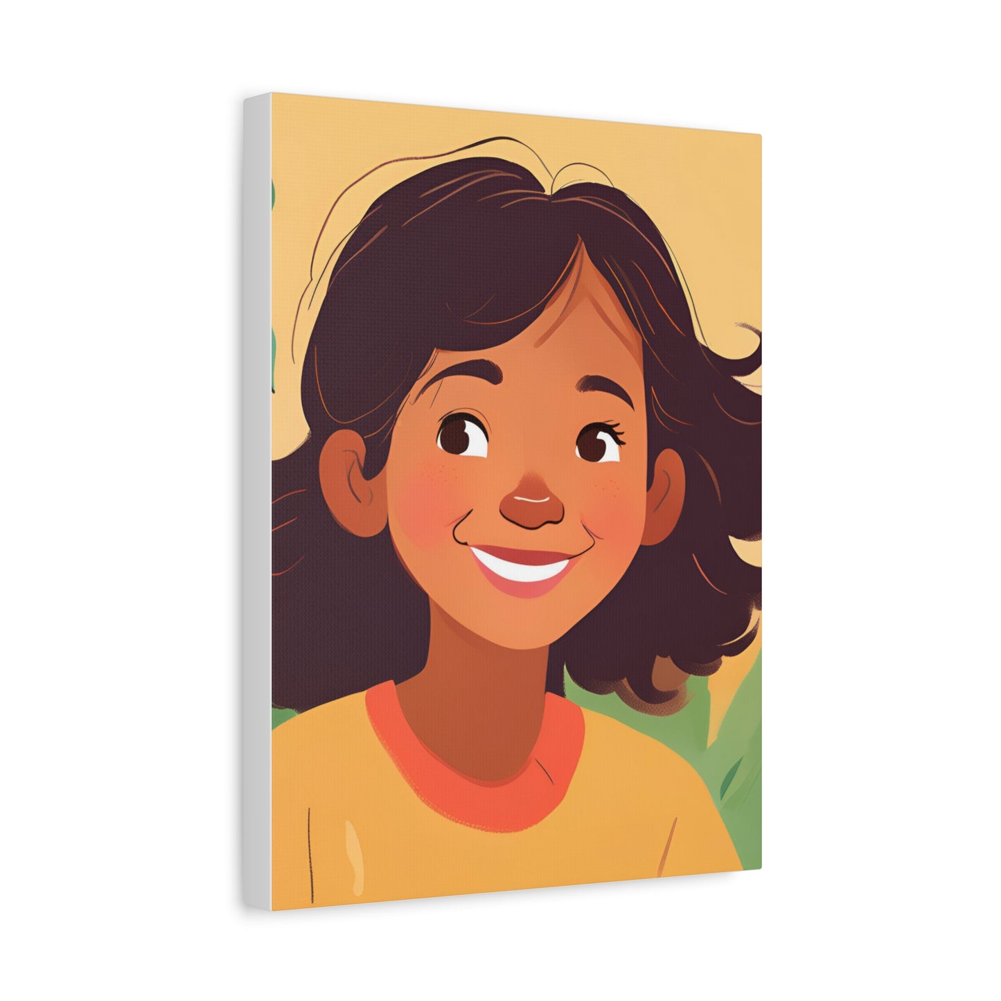 Cheerful Kids' Canvas Wall Art - Brightly Illustrated Smiling Girl - Perfect Gift for Children's Rooms