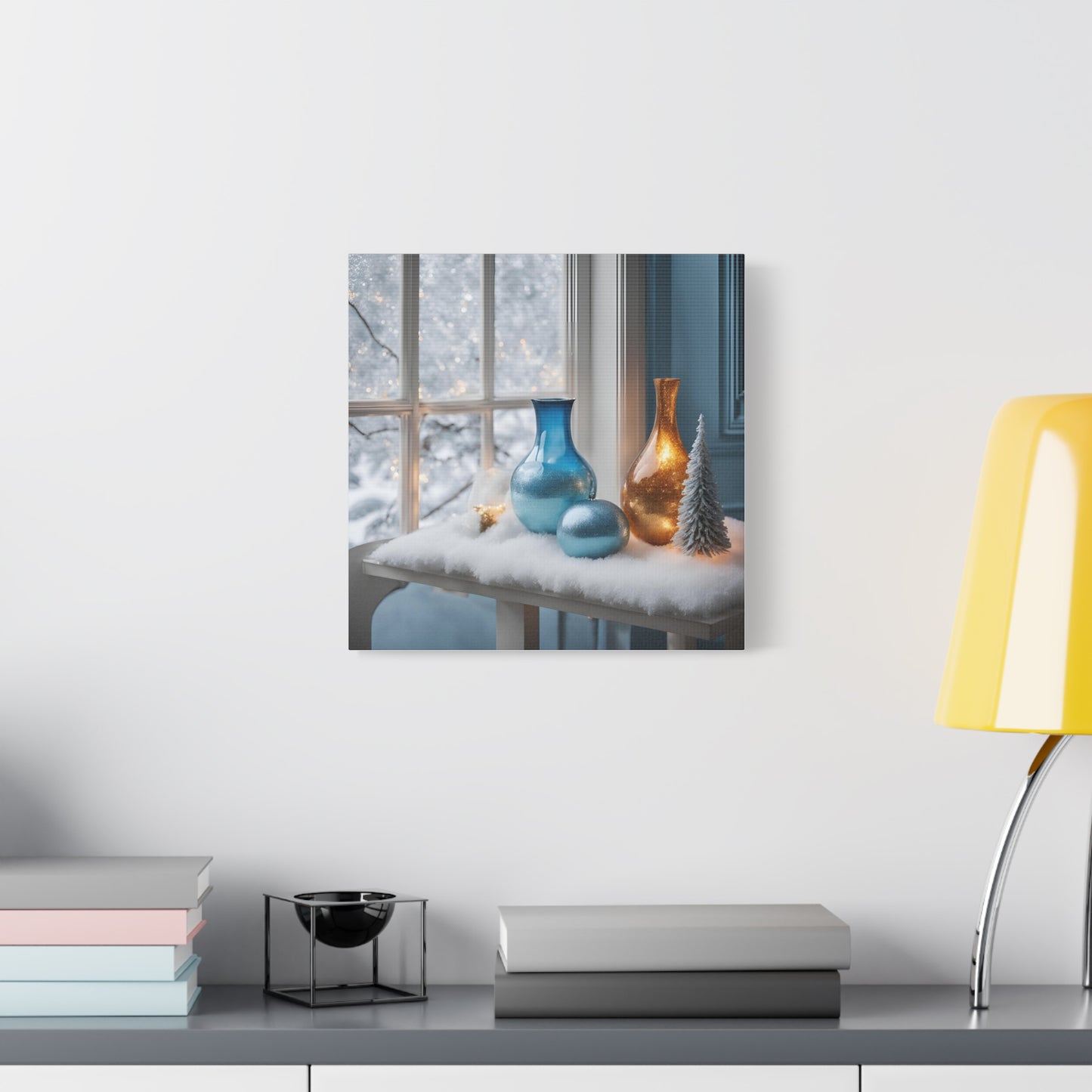 Festive Matte Canvas Wall Art – Elegant Winter Décor in Blue & Gold | Crafted Canvass