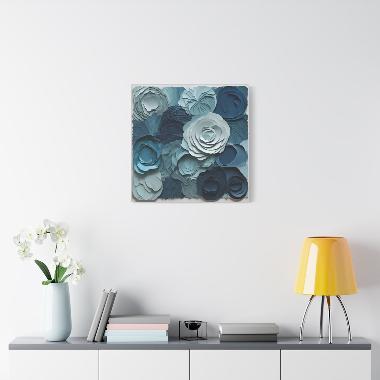 Elegant Blue Floral Canvas Print - Stretched Wall Art for Home Decor