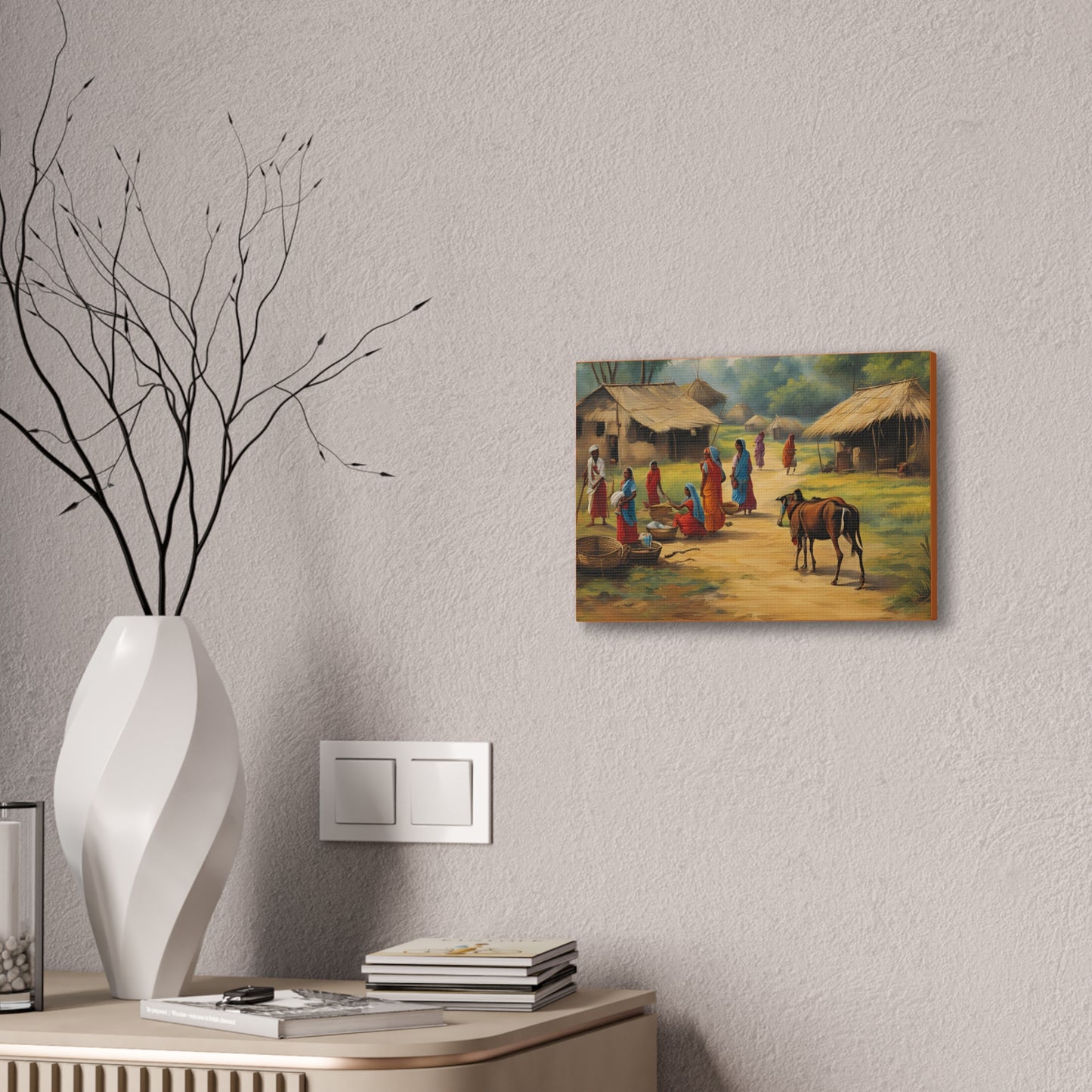 Serene Village Life Canvas Art - Stretched Wall Decor