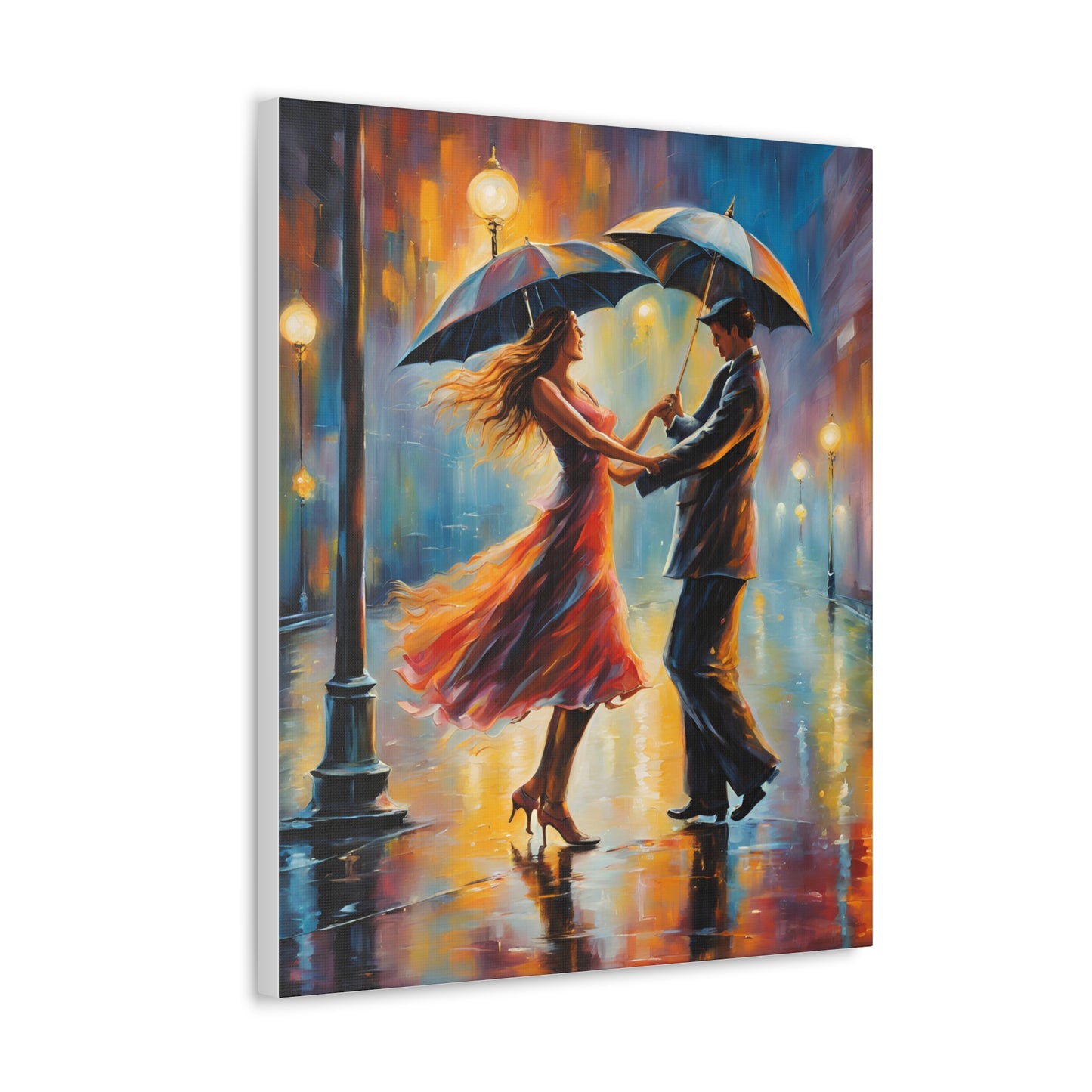 Romantic Rain A Couple Dancing in the Rain Canvas Gallery Wrap - Couples Wall Art