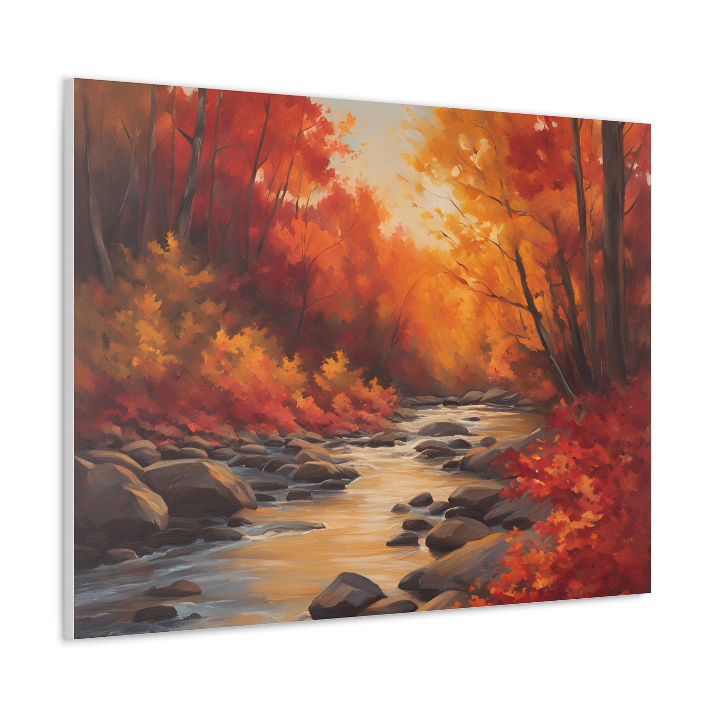 Autumn Leaves on a River Canvas Gallery Wrap - Scenic Wall Art for Home Decor