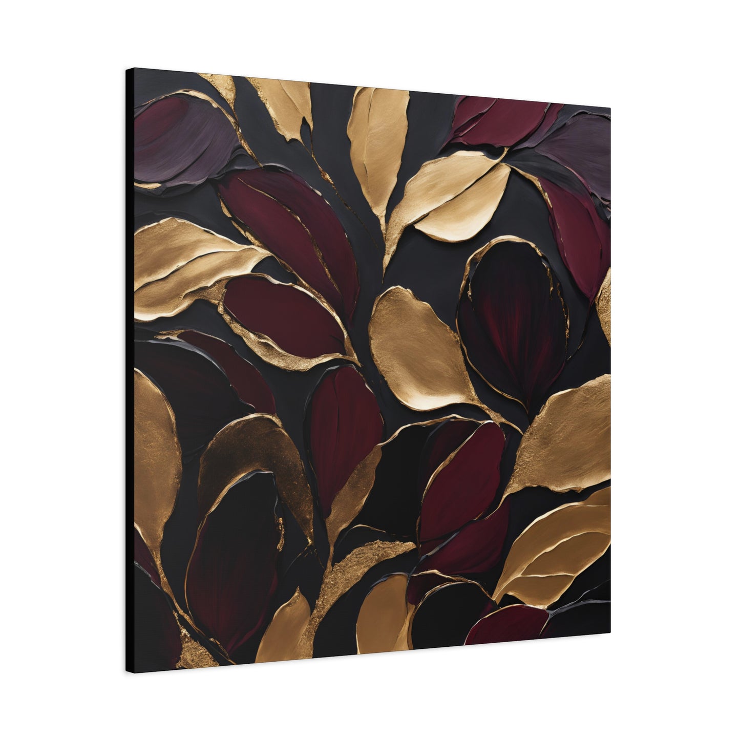 Elegant Abstract Floral Canvas Wall Art – Gold & Burgundy Home Décor