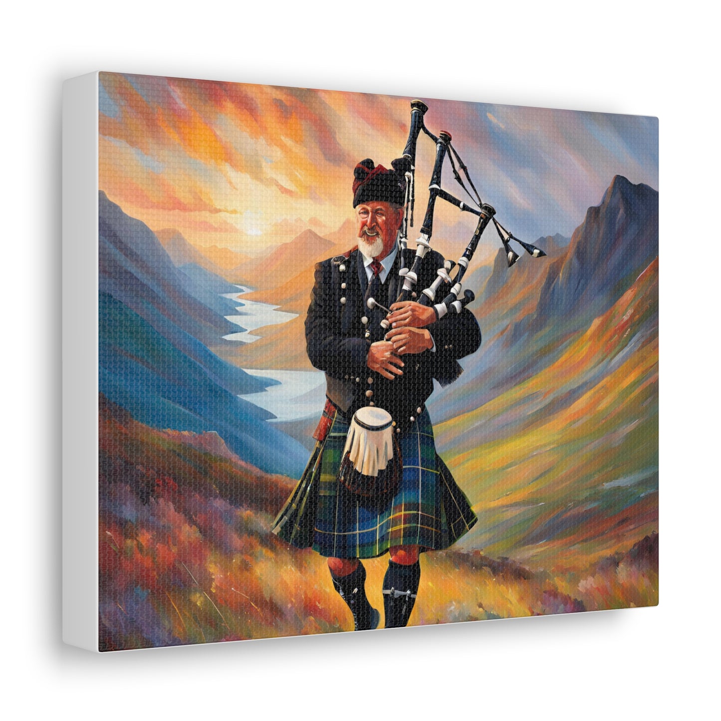 Canvas Gallery Wrap - Scottish Highlander Bagpiper Art for Home Decor