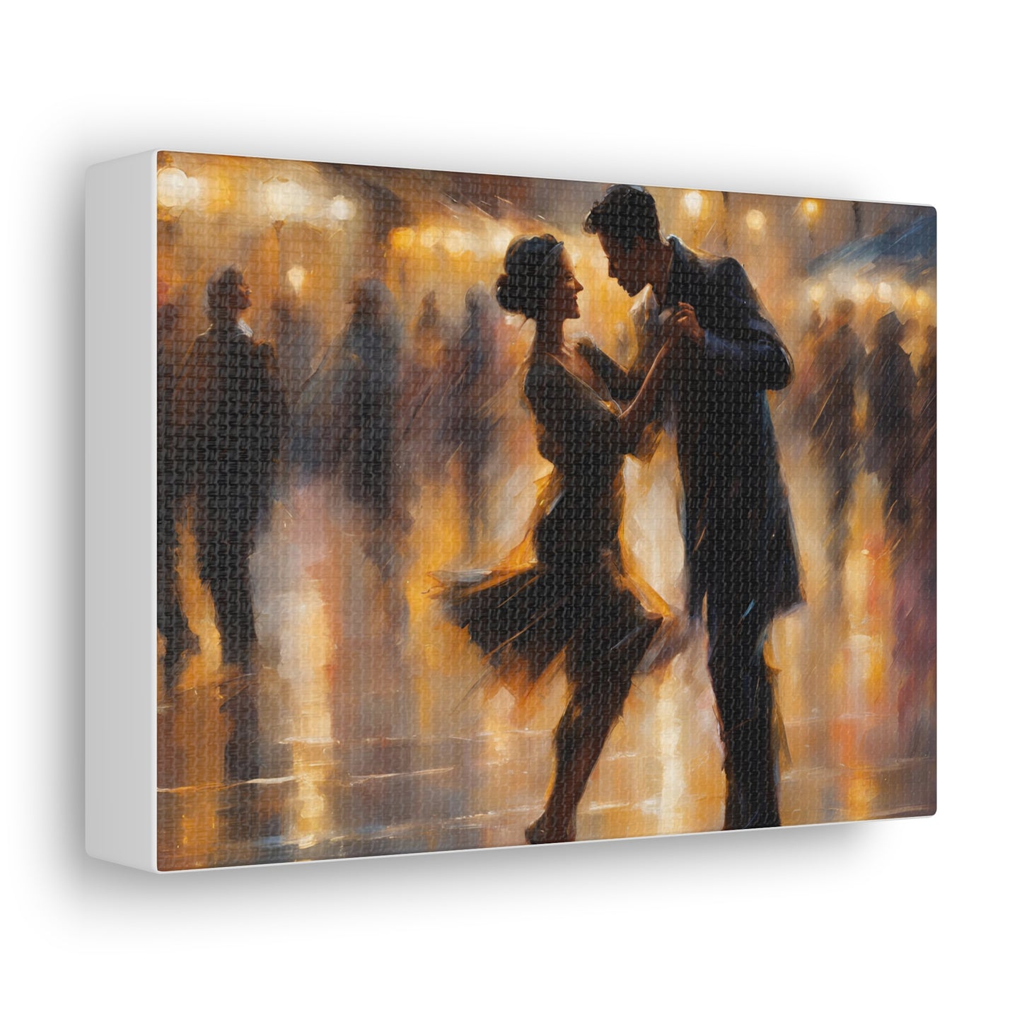 Romantic Couple Dancing in the Rain Canvas Gallery Wraps - Elegant Dance Art for Home Décor