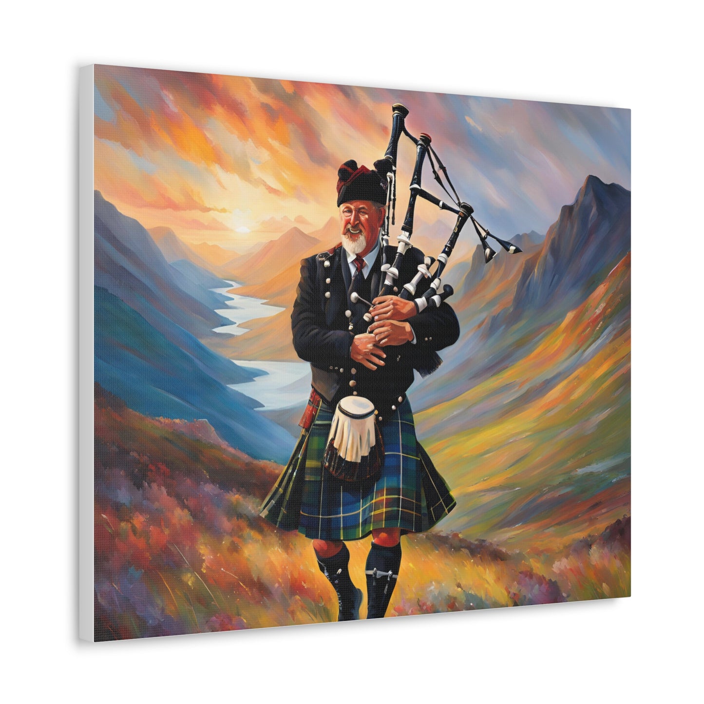 Canvas Gallery Wrap - Scottish Highlander Bagpiper Art for Home Decor