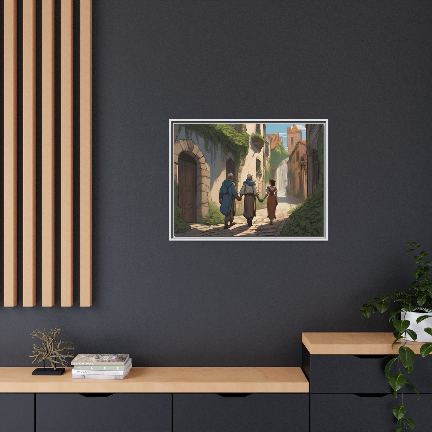 Charming Framed Matte Canvas Art - Whimsical Street Scene