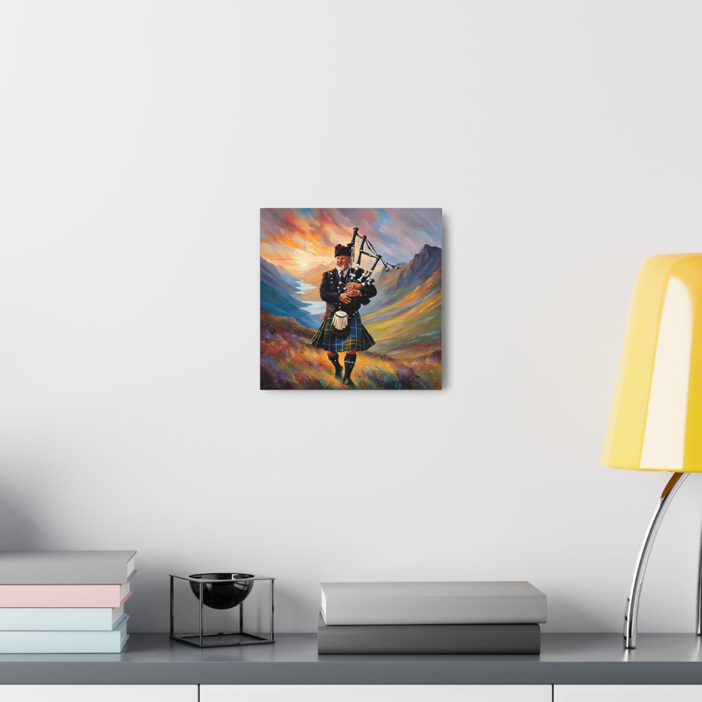 Canvas Gallery Wrap - Scottish Highlander Bagpiper Art for Home Decor