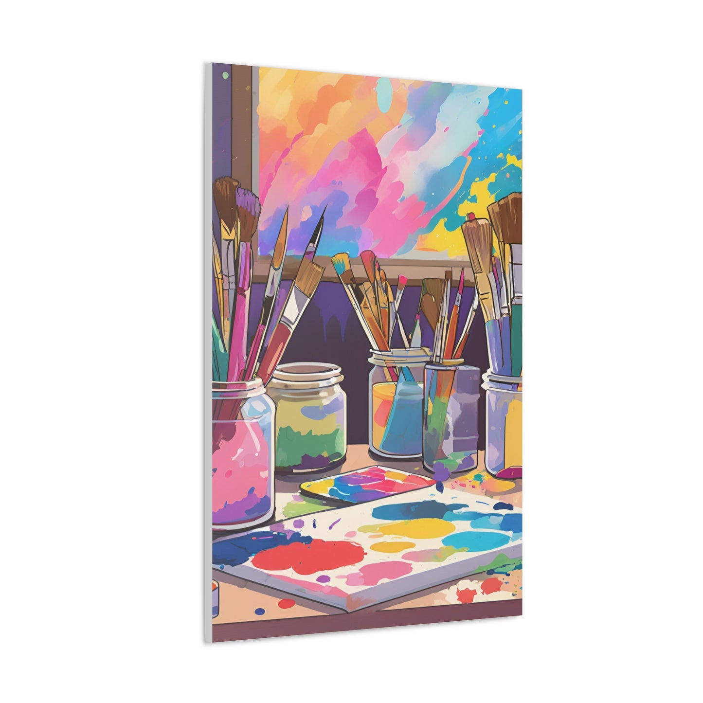 Vibrant Artist Canvas Gallery Wraps - Colorful Paint Palette & Brushes Art