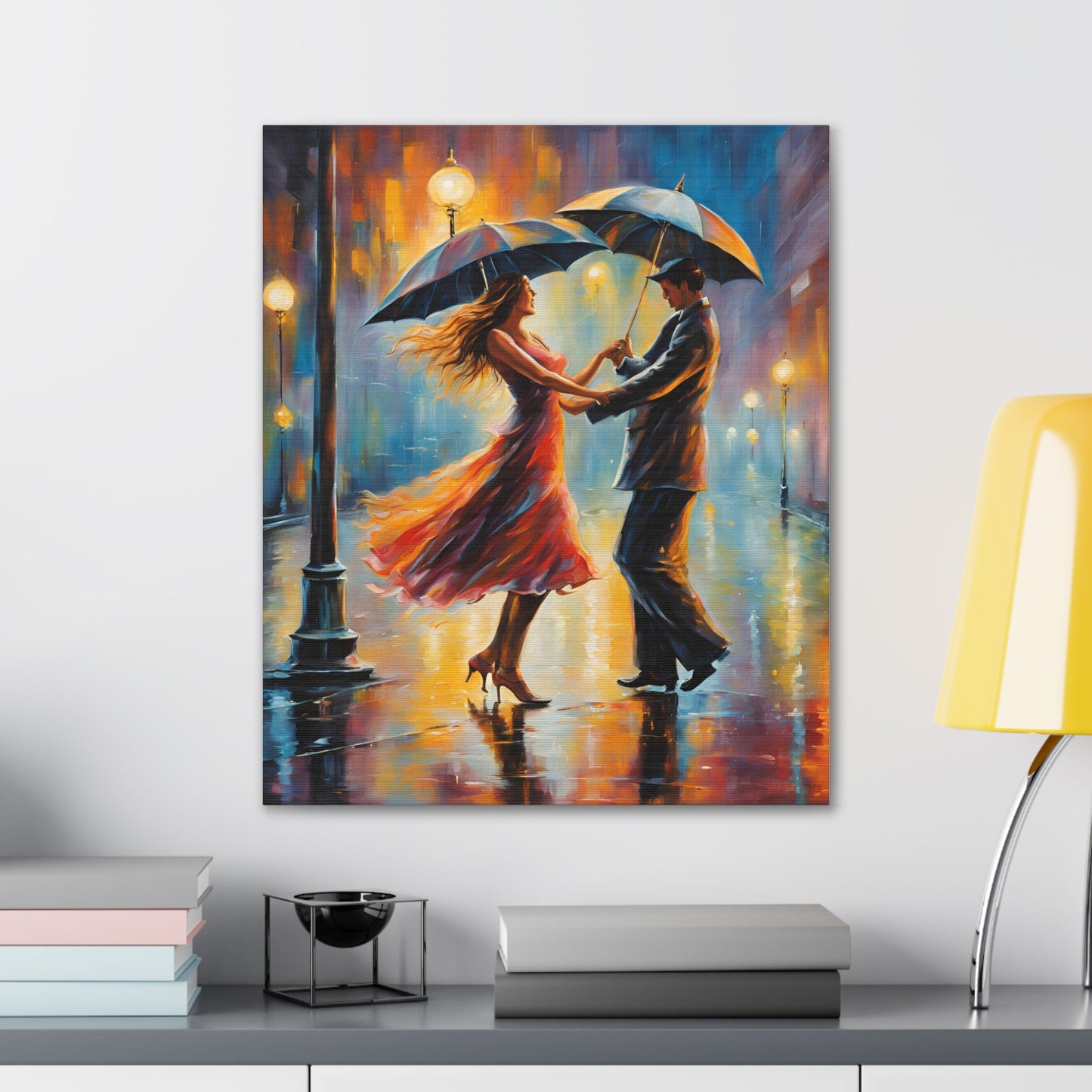 Romantic Rain A Couple Dancing in the Rain Canvas Gallery Wrap - Couples Wall Art