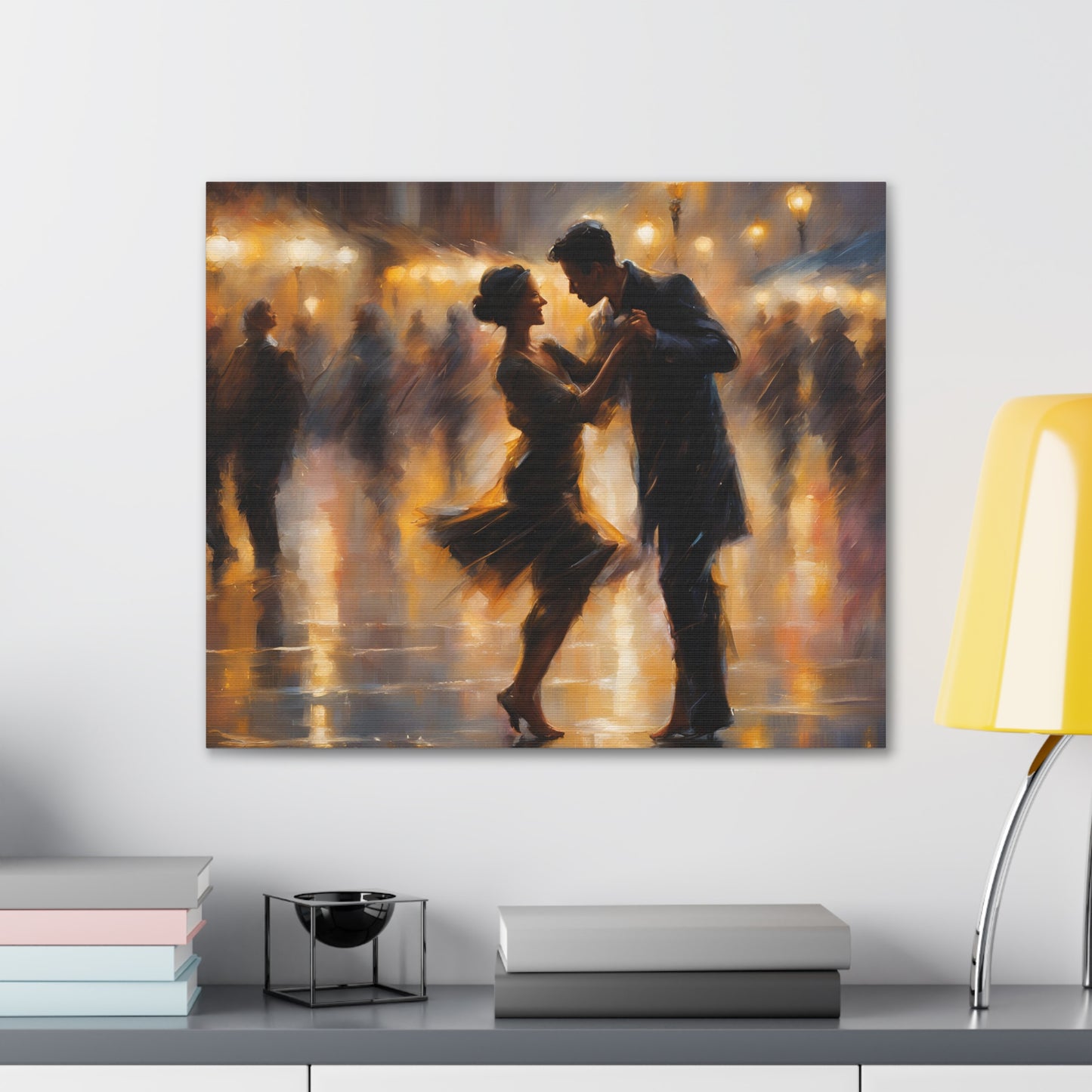 Romantic Couple Dancing in the Rain Canvas Gallery Wraps - Elegant Dance Art for Home Décor