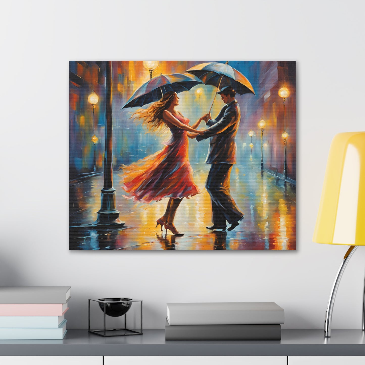 Romantic Rain A Couple Dancing in the Rain Canvas Gallery Wrap - Couples Wall Art