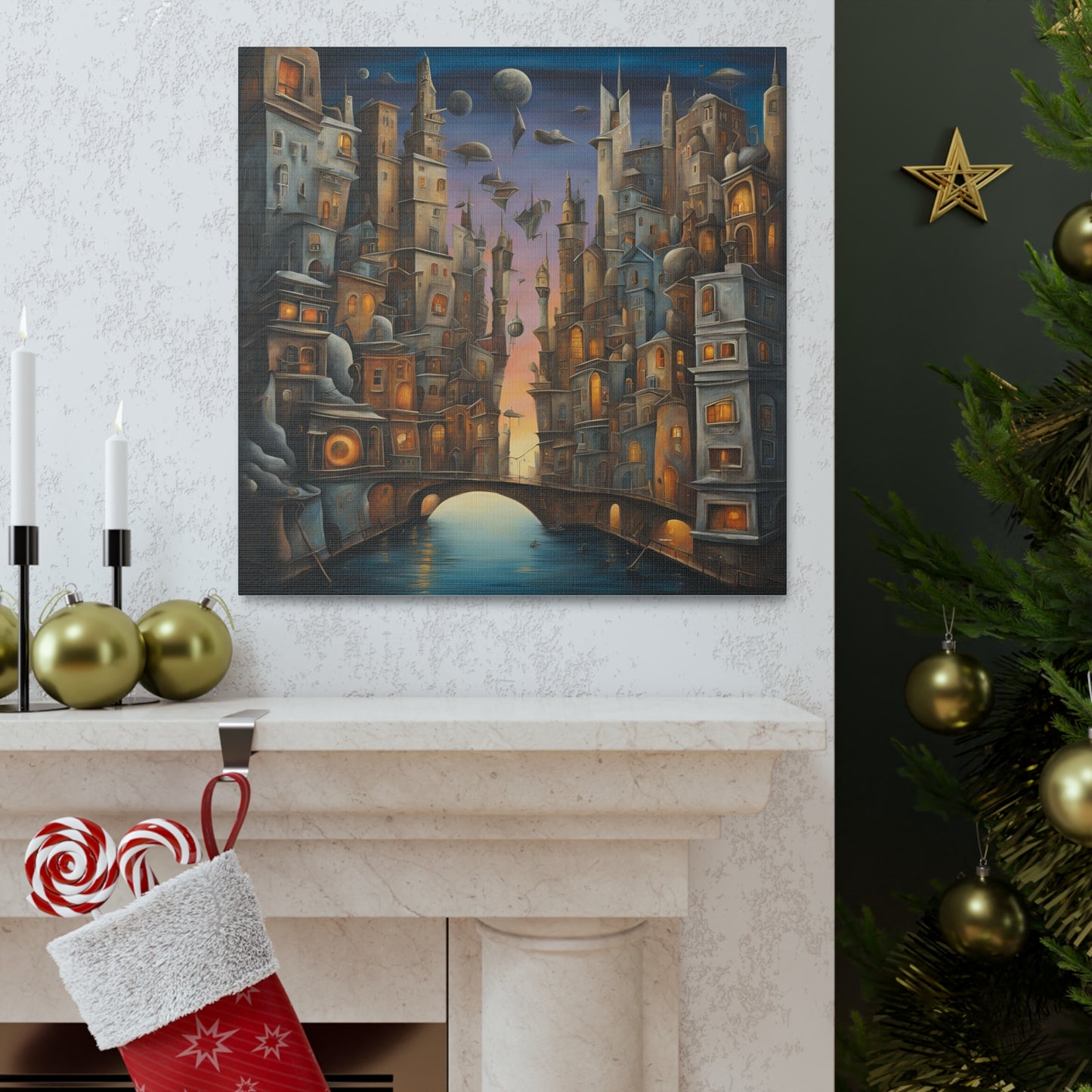 Dreamy Cityscape Canvas Gallery Wraps - Whimsical Wall Art for Home Decor