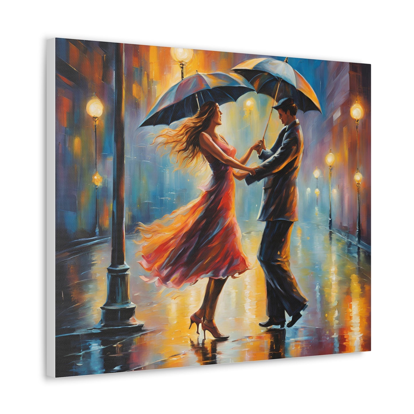 Romantic Rain A Couple Dancing in the Rain Canvas Gallery Wrap - Couples Wall Art