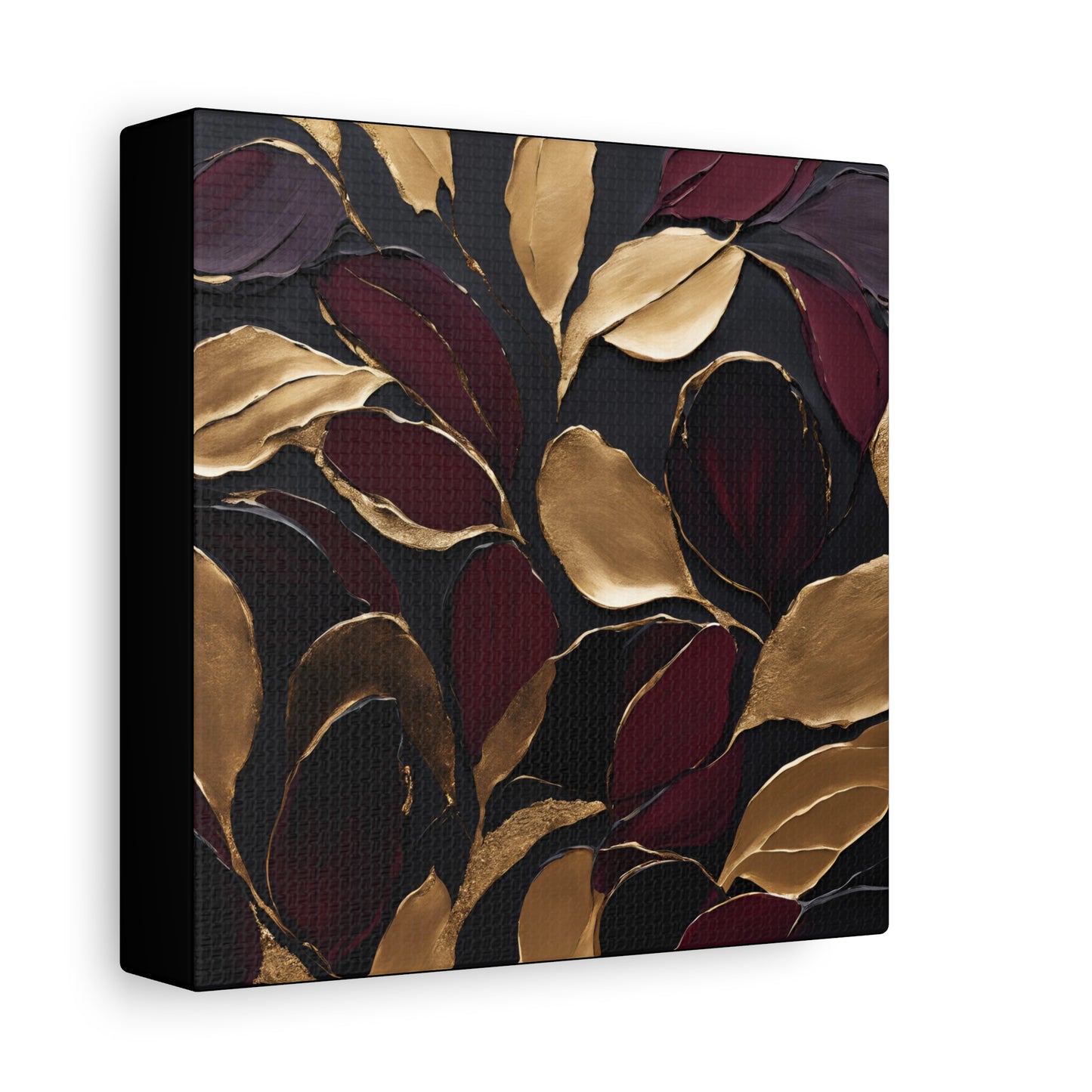 Elegant Abstract Floral Canvas Wall Art – Gold & Burgundy Home Décor