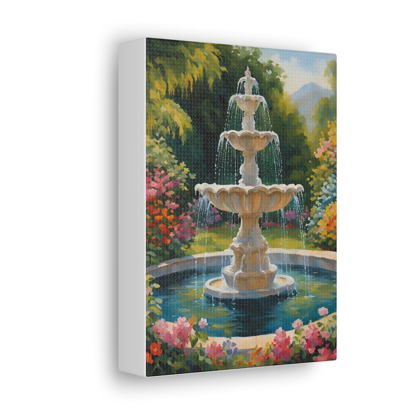 A Fountain in a Garden Canvas Gallery Wraps - Vibrant Home Decor for Nature Lovers