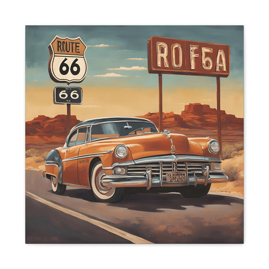 Vintage Route 66 Canvas Art – Classic Car Wall Decor for Retro Enthusiasts