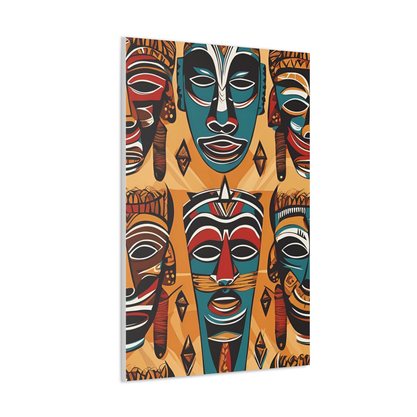 Vibrant African Tribal Masks & Symbols Canvas Gallery Wraps - Unique African Art Home Decor