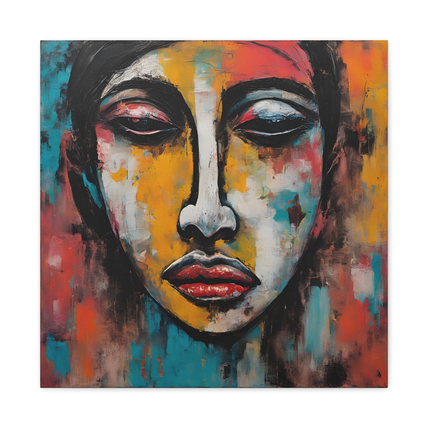 Vibrant Stretched Canvas Art - Expressionism Face Design for Home Decor