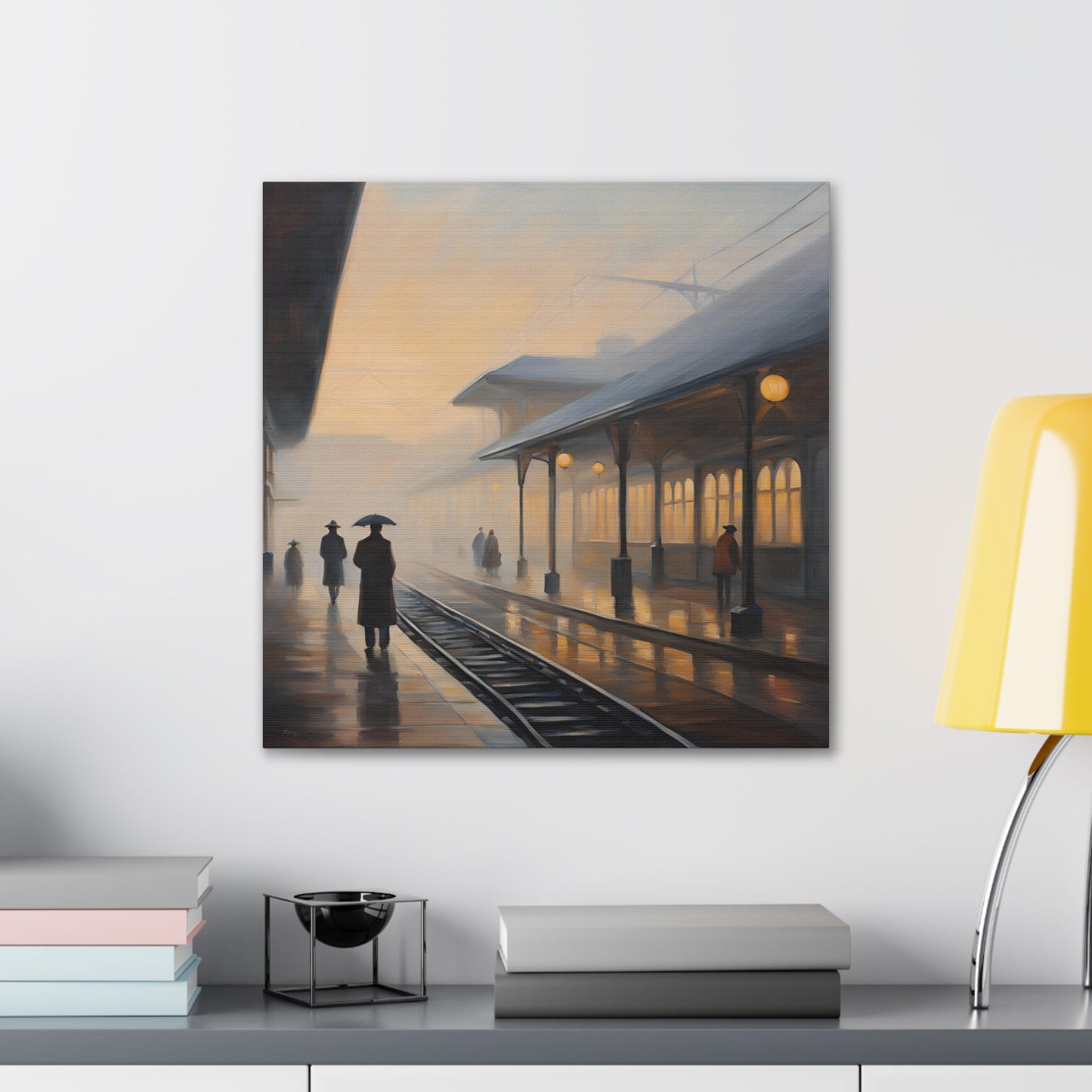 Serene Canvas Gallery Wrap - A Train Station at Dawn