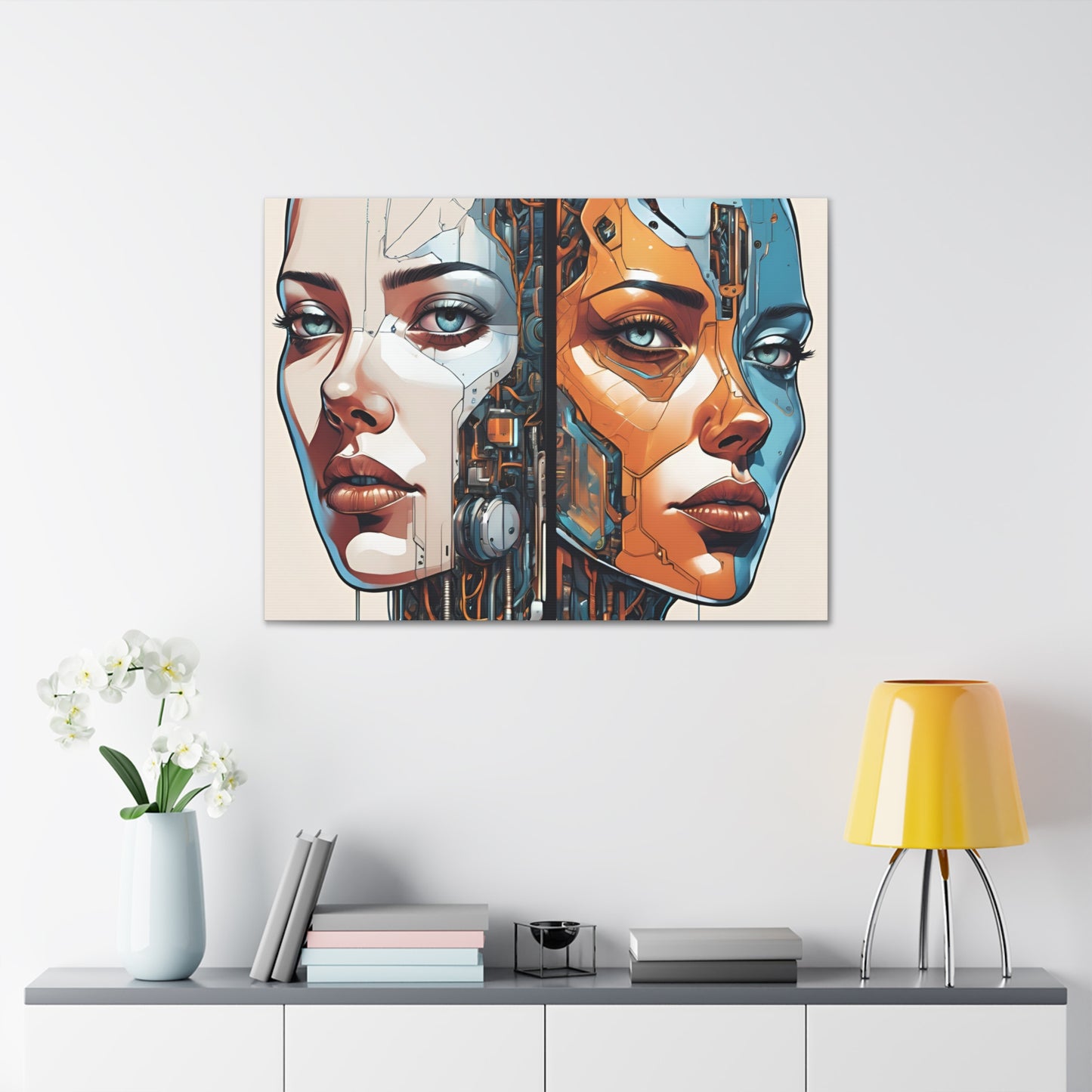 Futuristic Dual-Personality Portrait Canvas Gallery Wraps - Dual Face Art for Tech Lovers