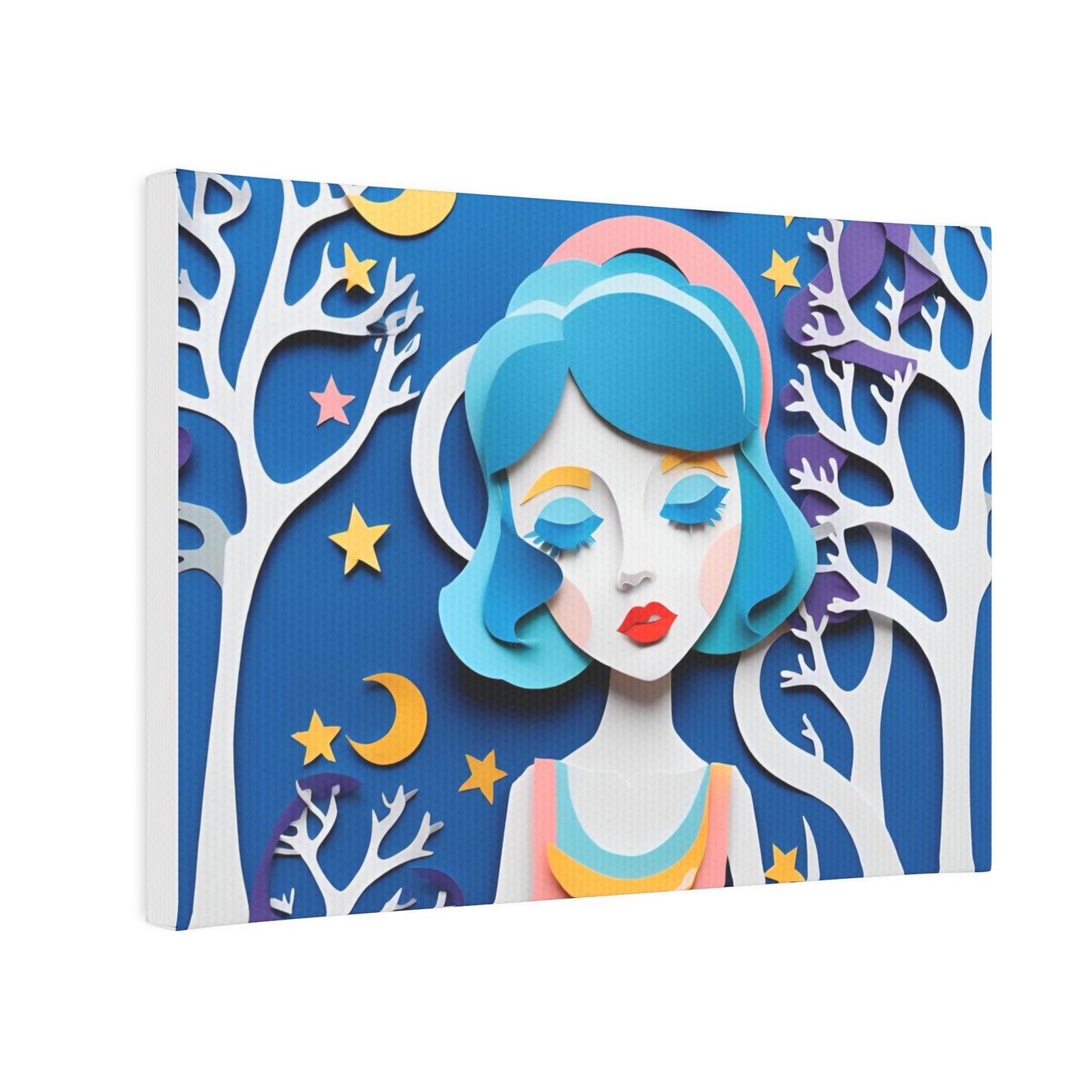 Whimsical Canvas Photo Tile - Dreamy Girl in Moonlit Forest