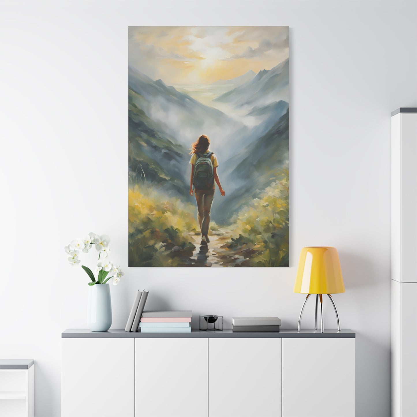 Inspirational Landscape Canvas Art - Dreamy Hiking Scene for Home Decor