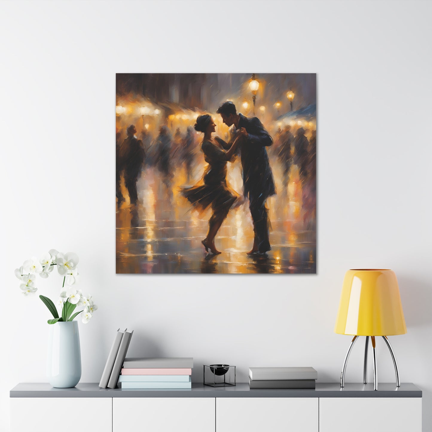 Romantic Couple Dancing in the Rain Canvas Gallery Wraps - Elegant Dance Art for Home Décor