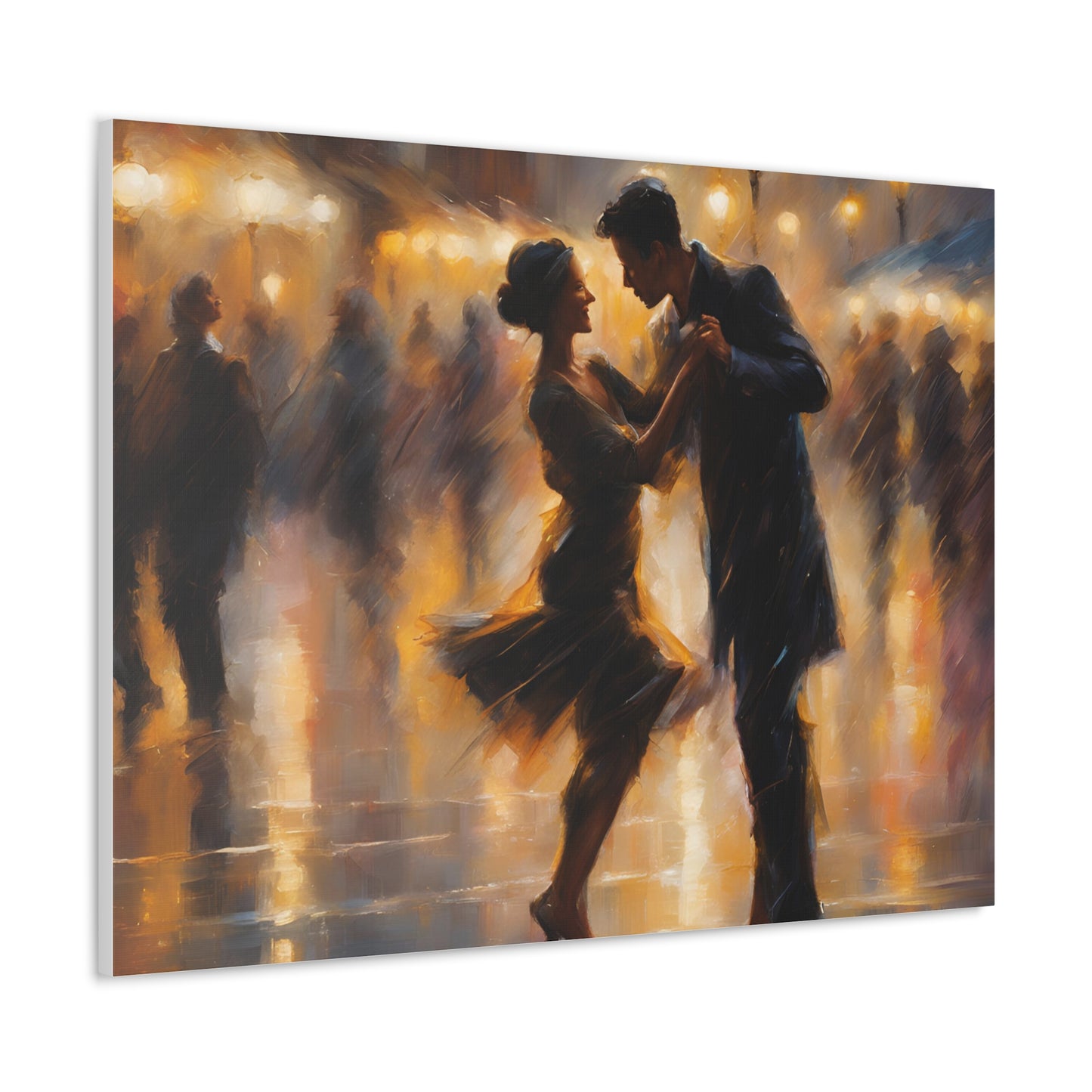 Romantic Couple Dancing in the Rain Canvas Gallery Wraps - Elegant Dance Art for Home Décor