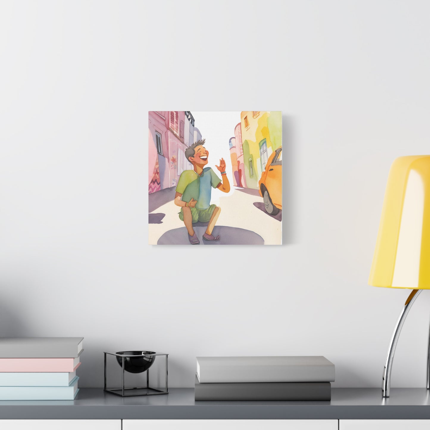 Cheerful Stretched Canvas Art - Vibrant Street Scene