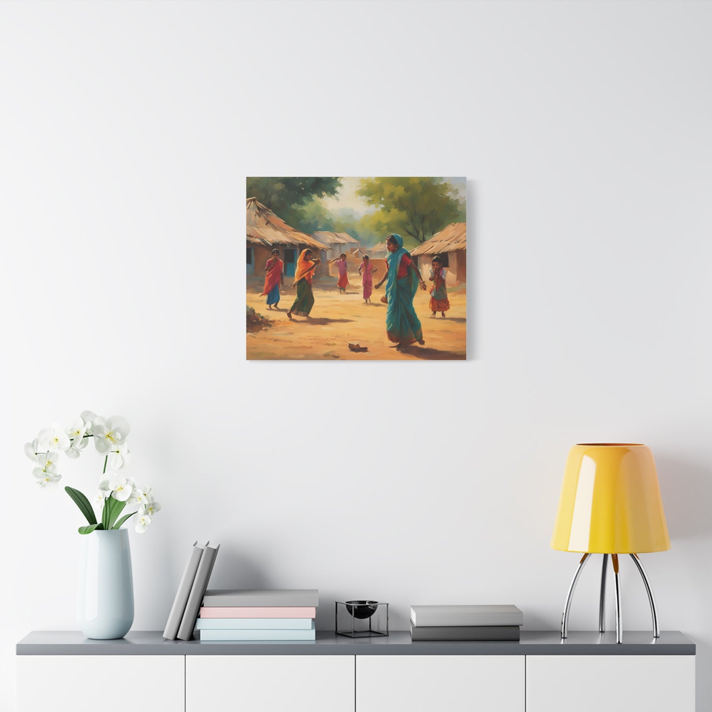 Cultural Village Scene Matte Canvas 12x16" - Vibrant Indian Art for Home Decor