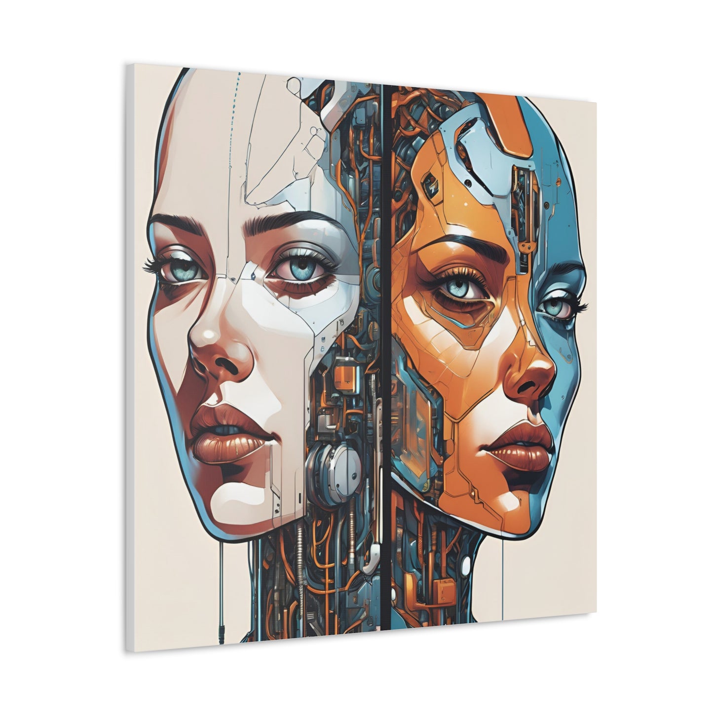 Futuristic Dual-Personality Portrait Canvas Gallery Wraps - Dual Face Art for Tech Lovers