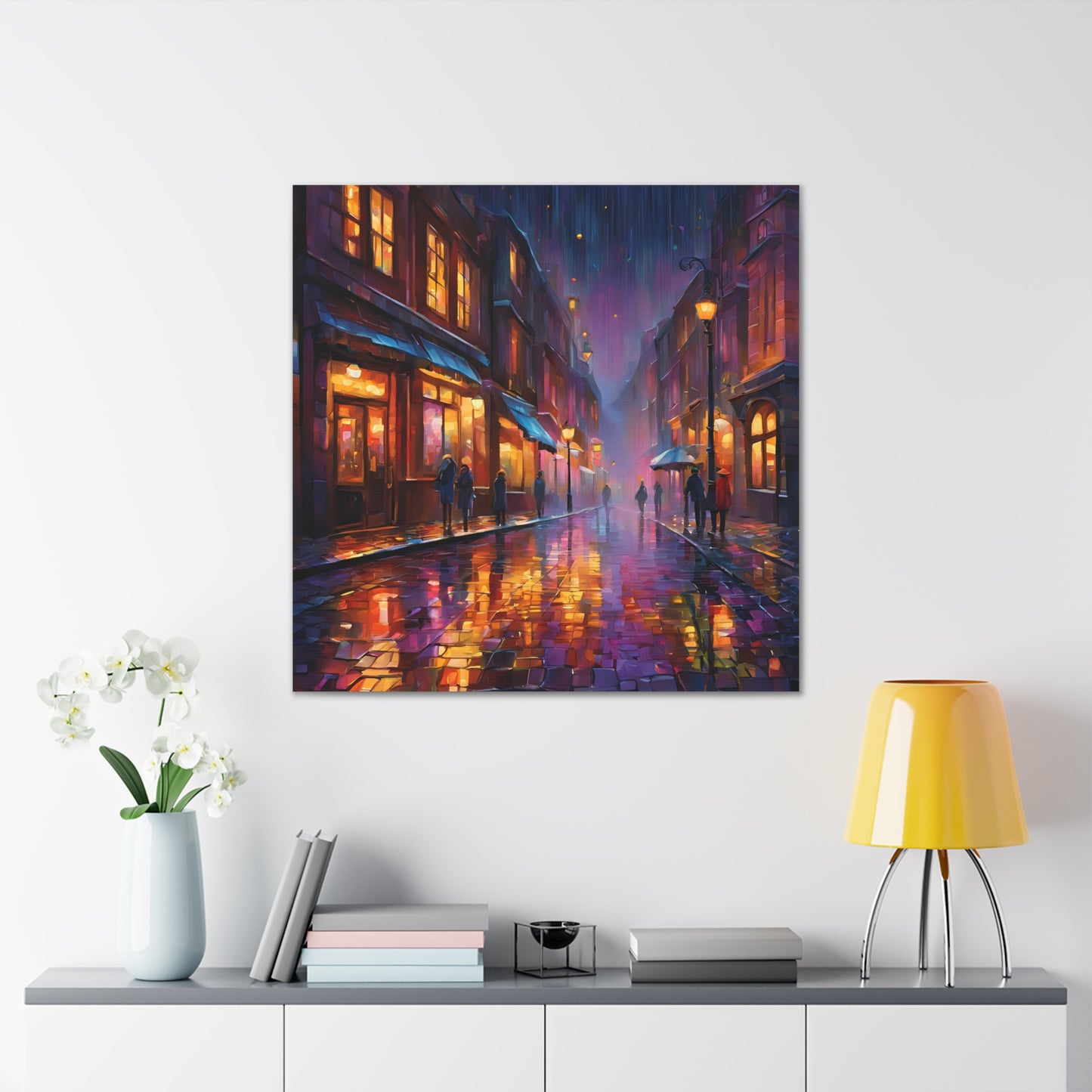 A Rainy Evening in the City Canvas Gallery Wraps - Urban Nightscape Art