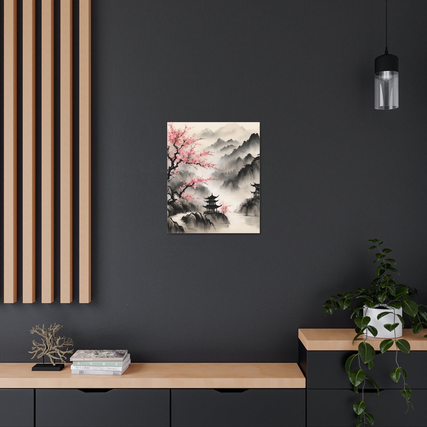 Serene Japanese Landscape Canvas Gallery Wraps - Elegant Home Decor Chinese Ink Wash Painting