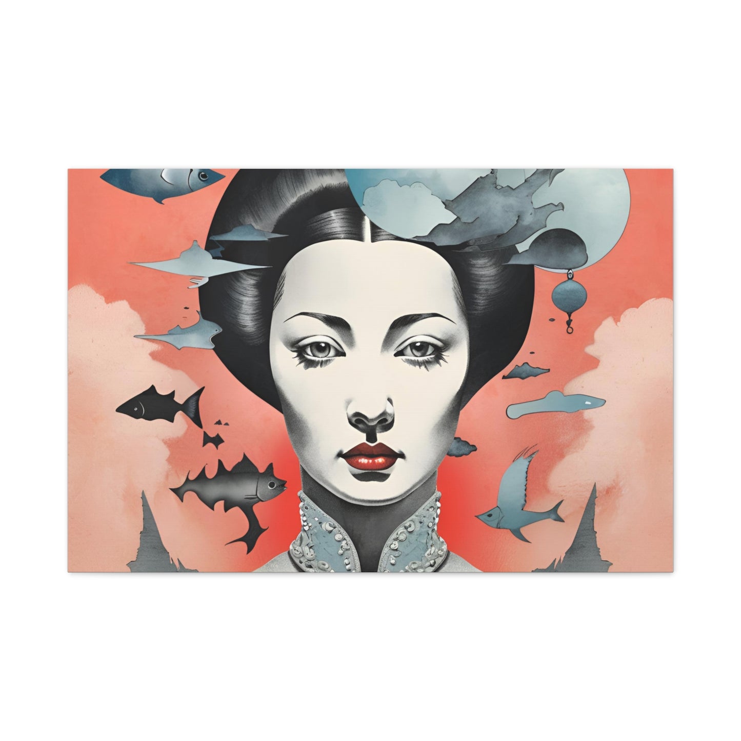 Canvas Wraps - Contemporary Female Portrait with Fish & Clouds