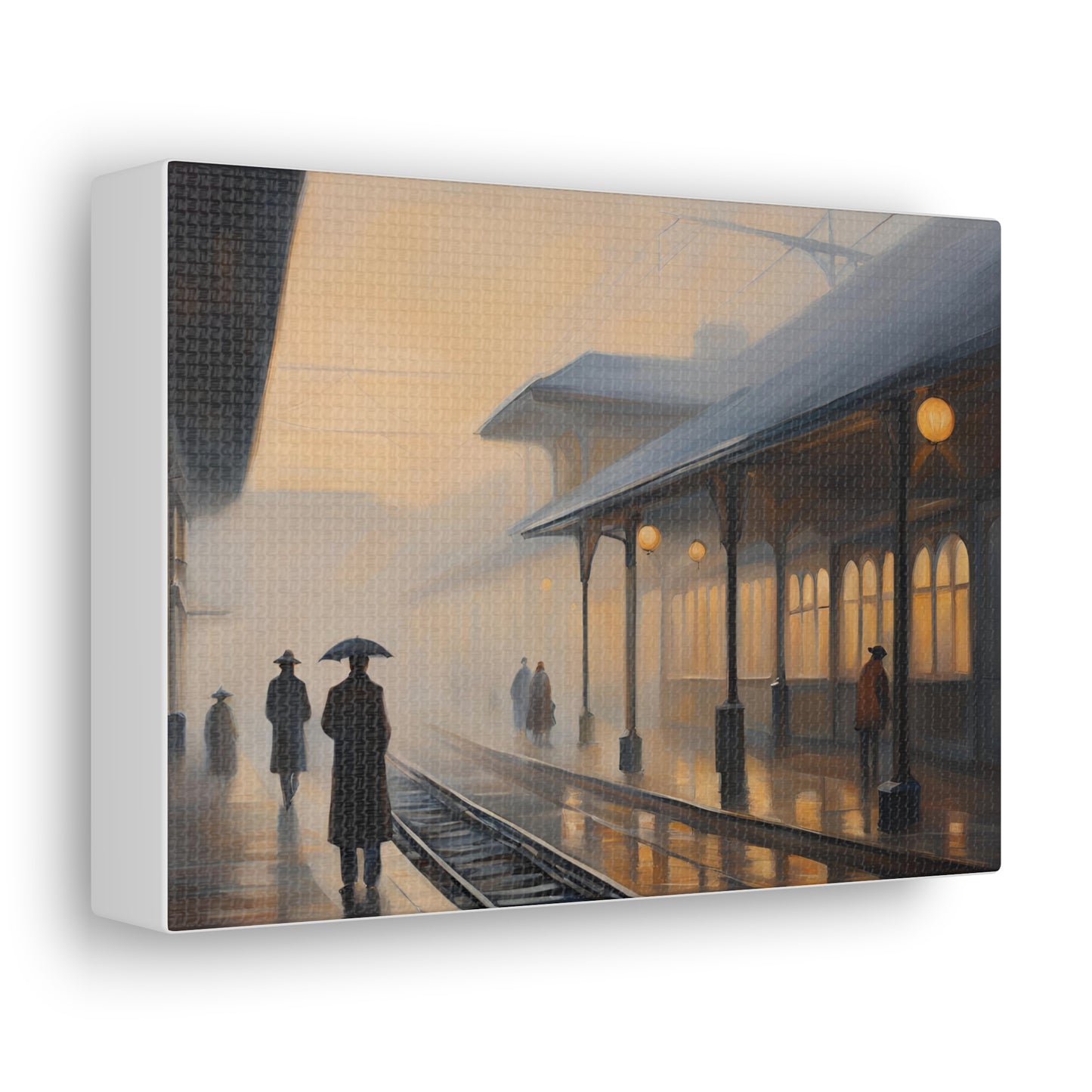 Serene Canvas Gallery Wrap - A Train Station at Dawn