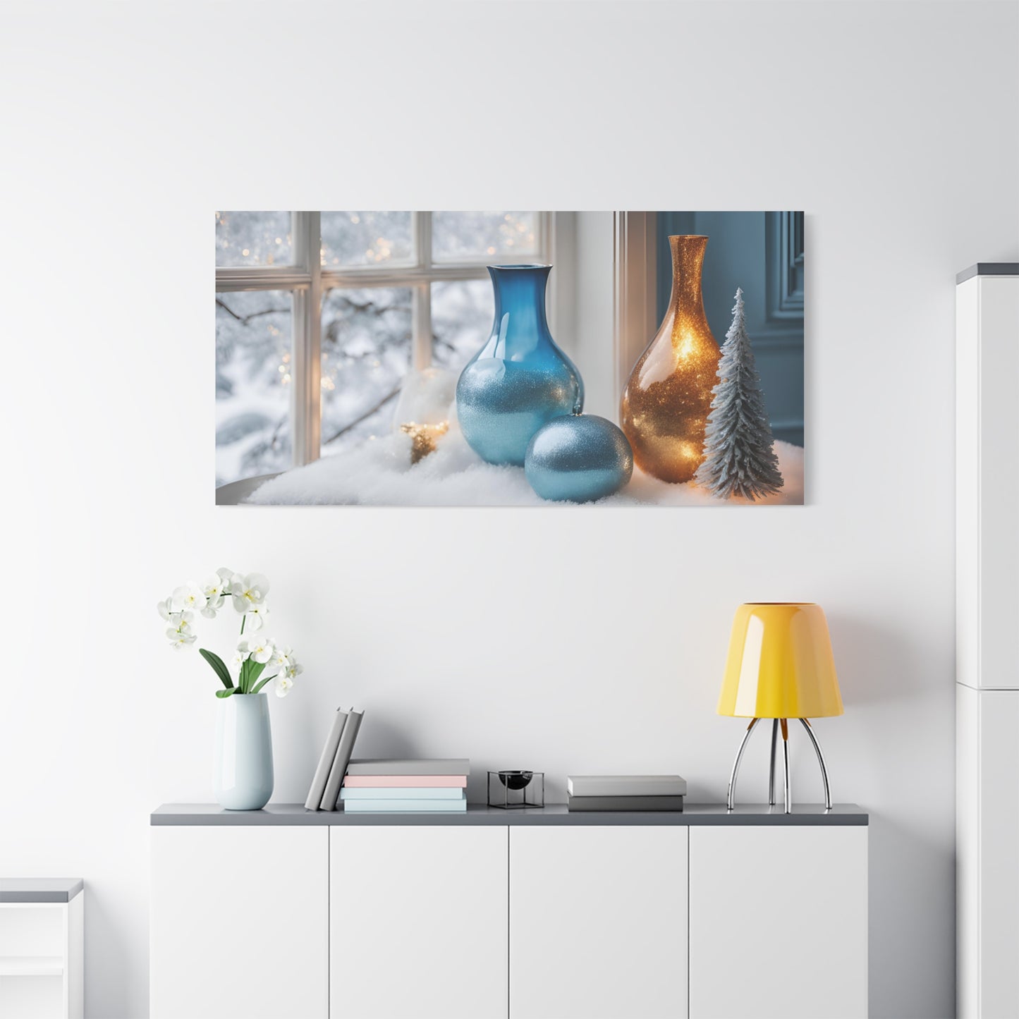 Festive Matte Canvas Wall Art – Elegant Winter Décor in Blue & Gold | Crafted Canvass