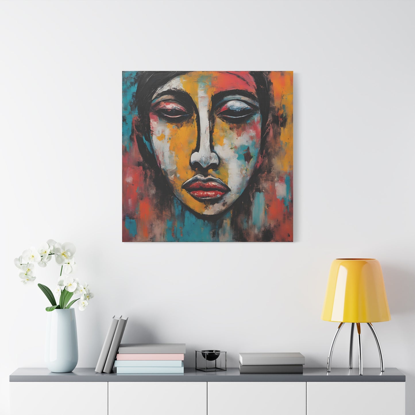 Vibrant Stretched Canvas Art - Expressionism Face Design for Home Decor