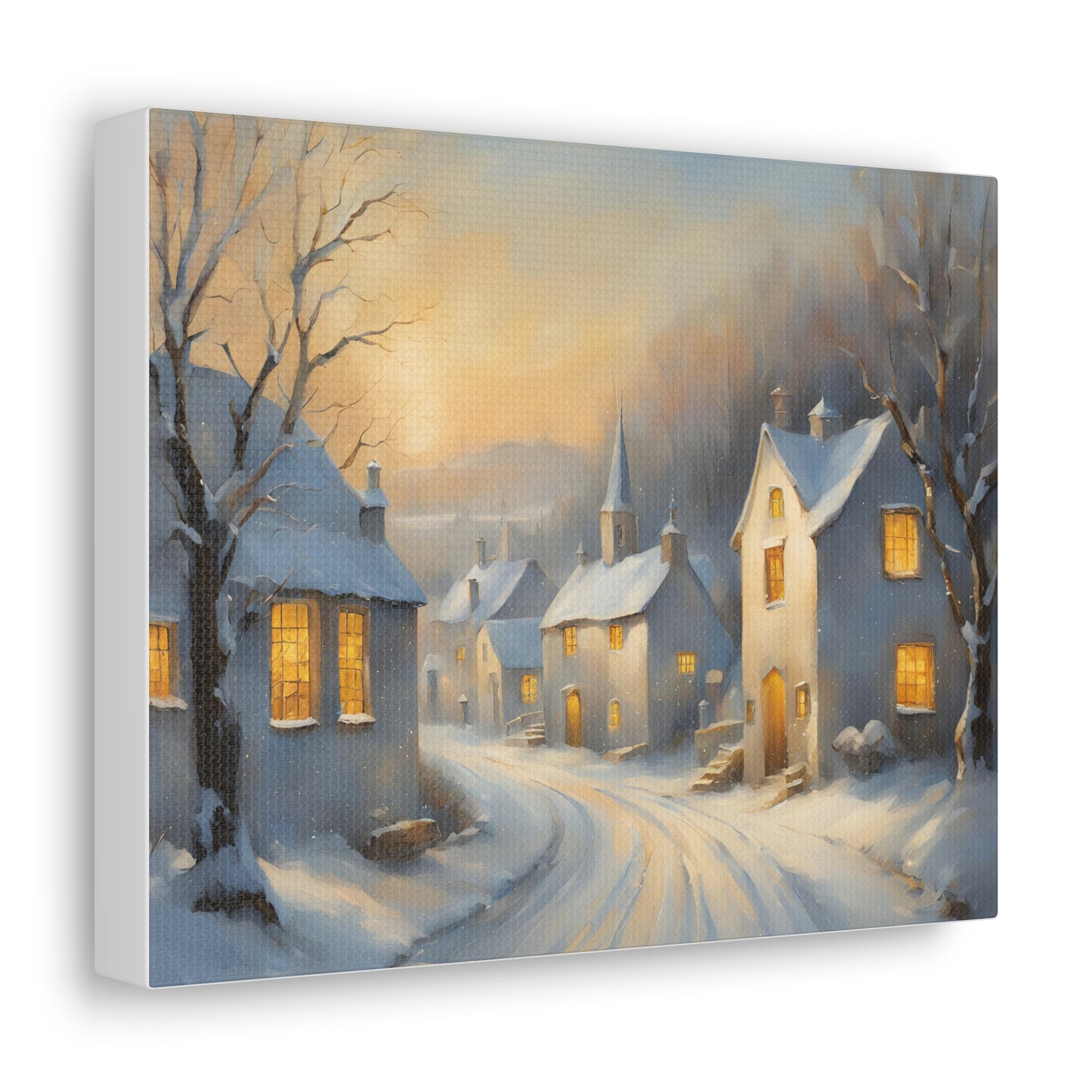 A Snowy Village Scen Canvas Gallery Wrap - Cozy Home Decor for the Holidays