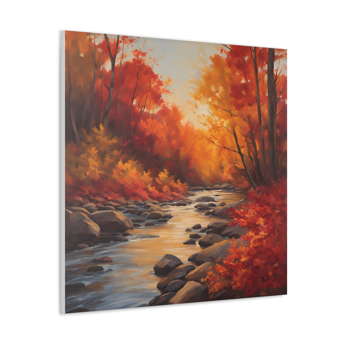 Autumn Leaves on a River Canvas Gallery Wrap - Scenic Wall Art for Home Decor