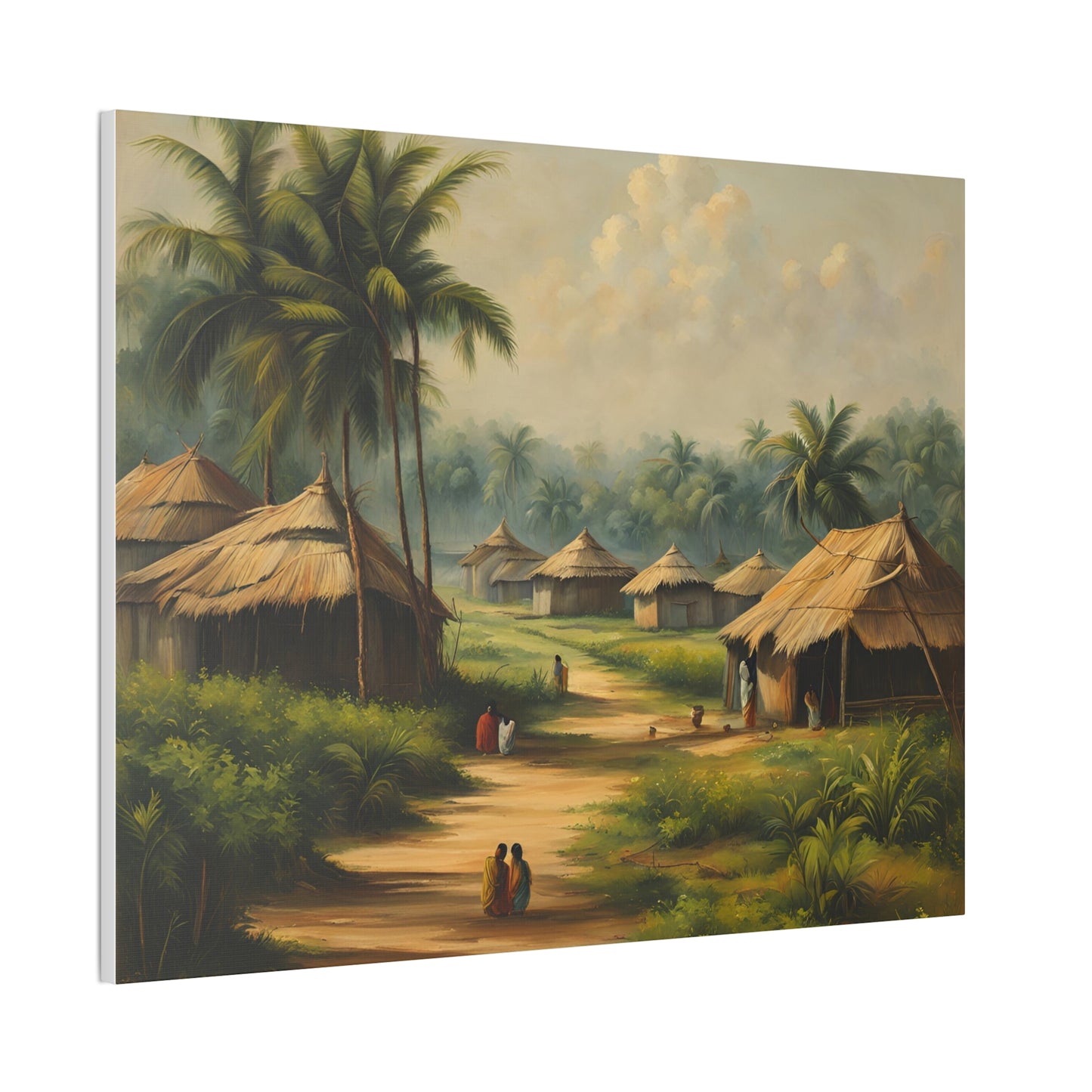 Tropical Village Canvas Art Print - Serene Landscape Wall Decor