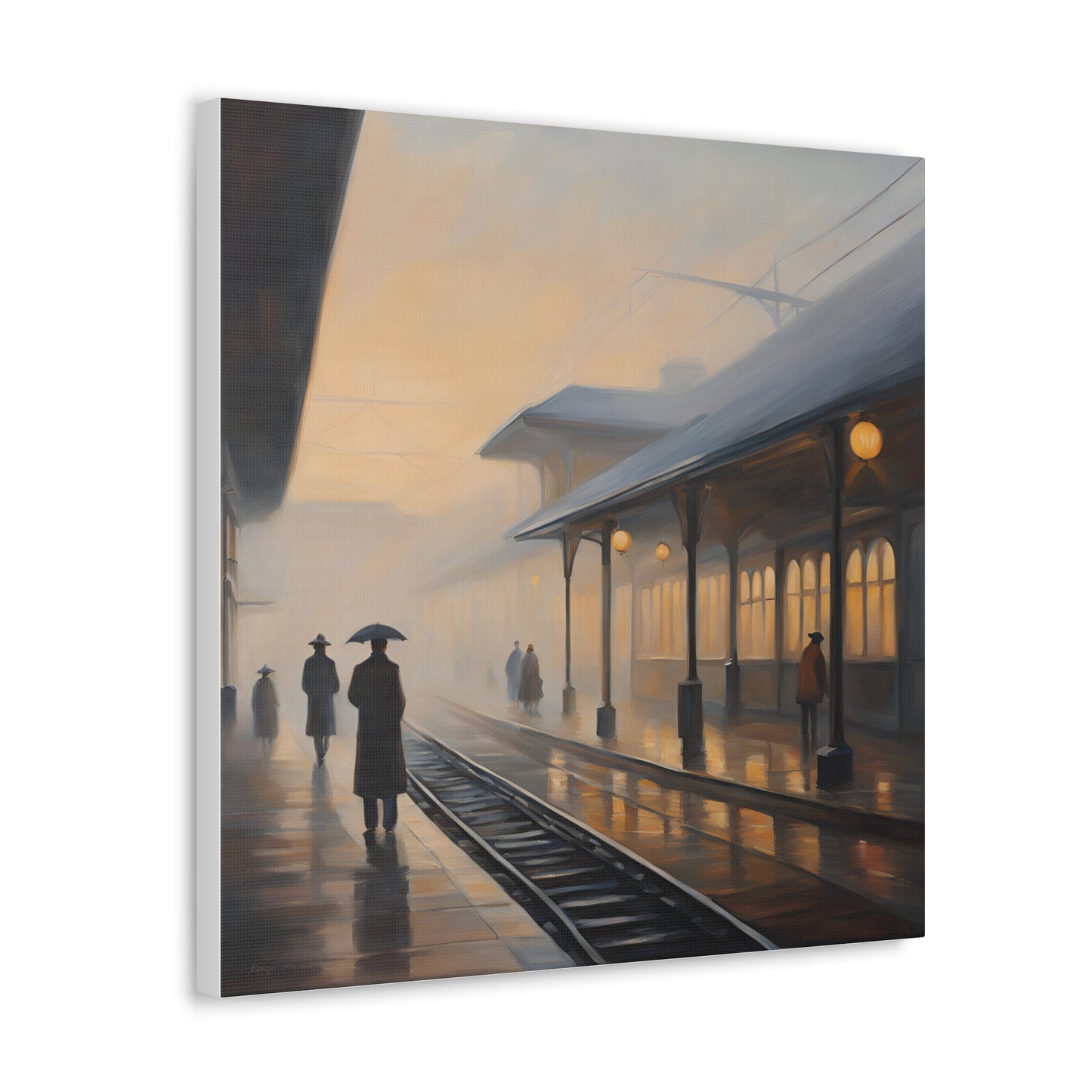 Serene Canvas Gallery Wrap - A Train Station at Dawn