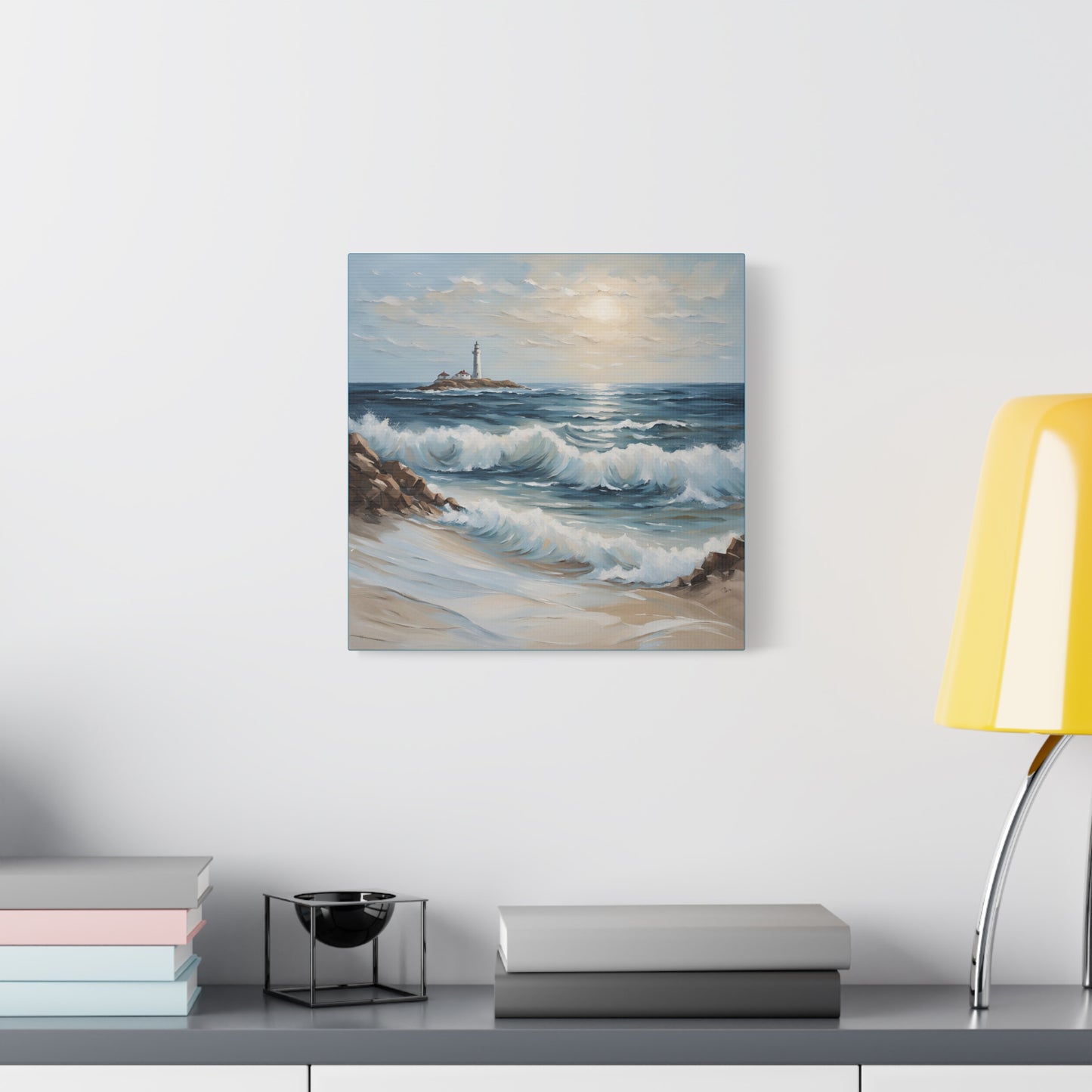 Ocean Waves Lighthouse Canvas Print – Coastal Home Decor for Serene Spaces