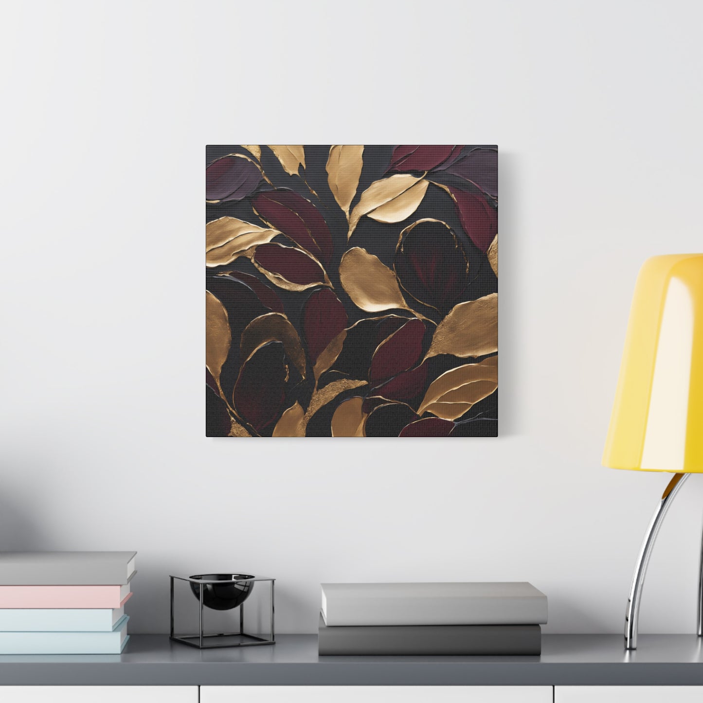 Elegant Abstract Floral Canvas Wall Art – Gold & Burgundy Home Décor