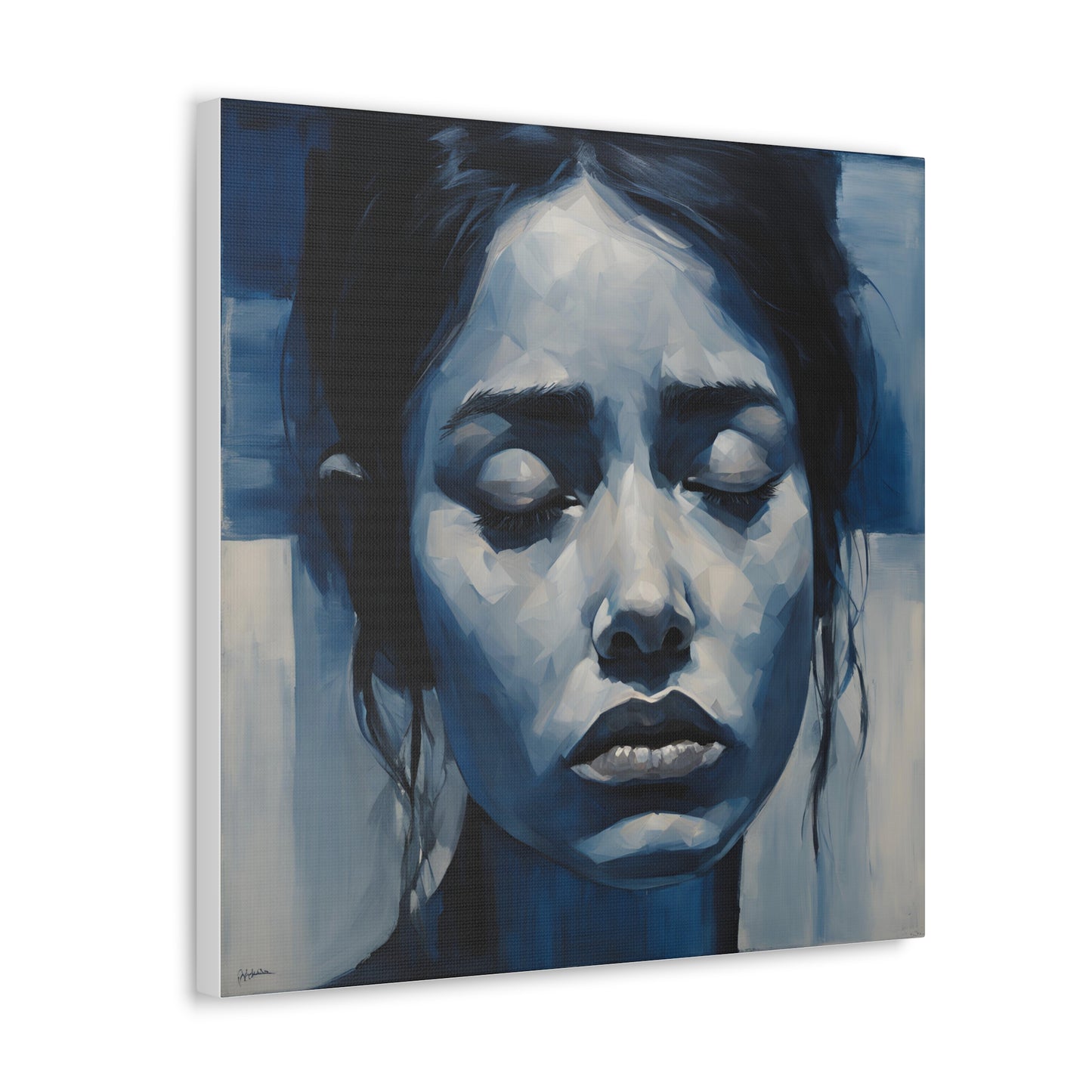 Emotive Canvas Gallery Wrap - Tranquil Blue Portrait Art for Modern Home Decor