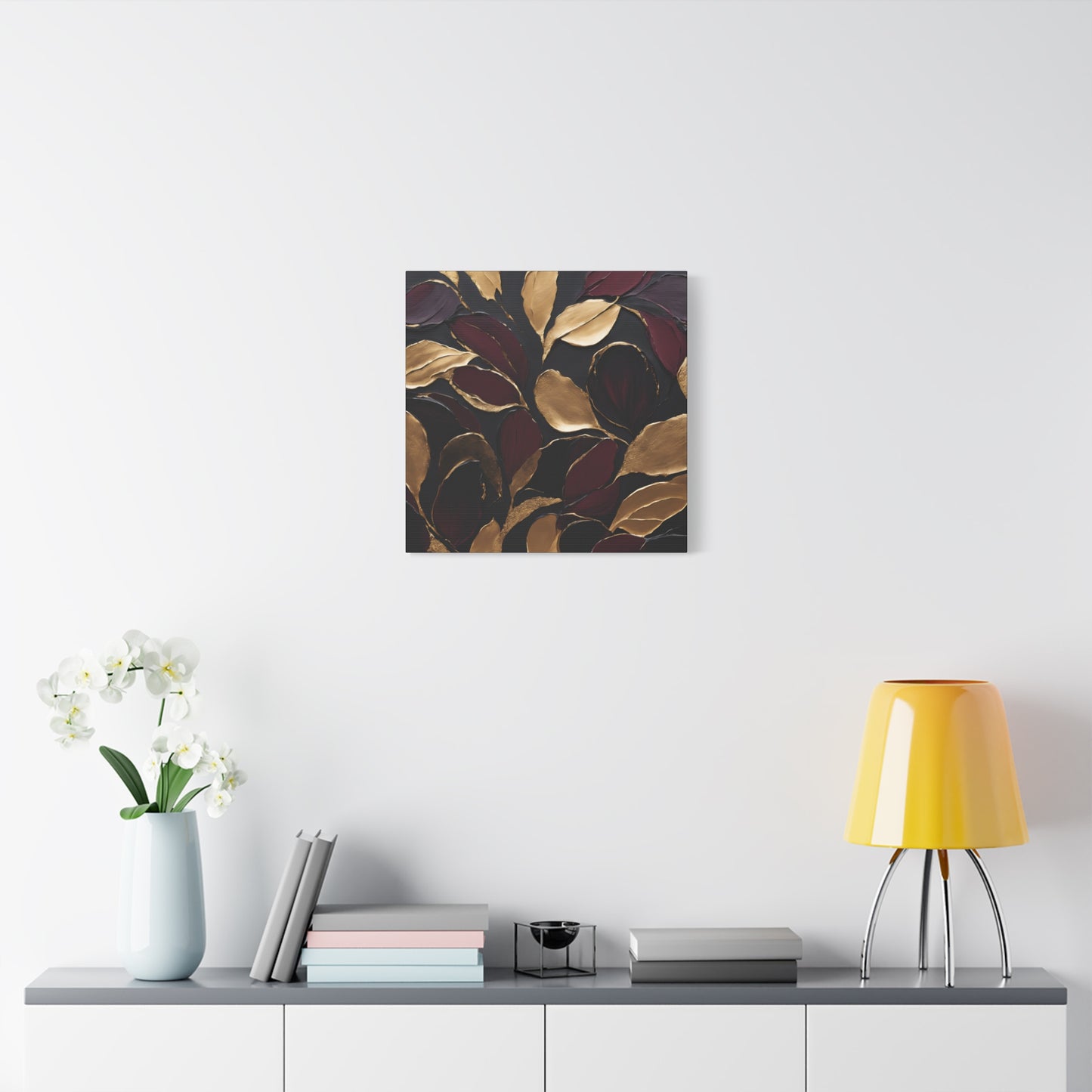 Elegant Abstract Floral Canvas Wall Art – Gold & Burgundy Home Décor