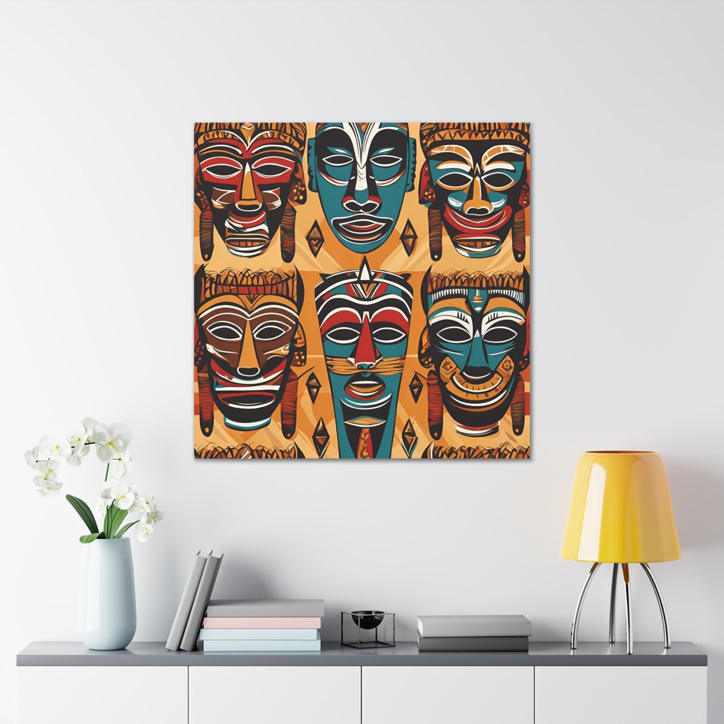 Vibrant African Tribal Masks & Symbols Canvas Gallery Wraps - Unique African Art Home Decor