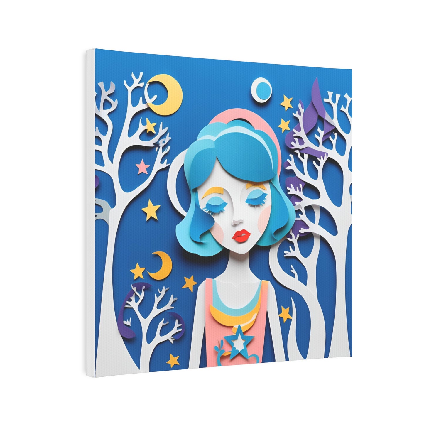 Whimsical Canvas Photo Tile - Dreamy Girl in Moonlit Forest